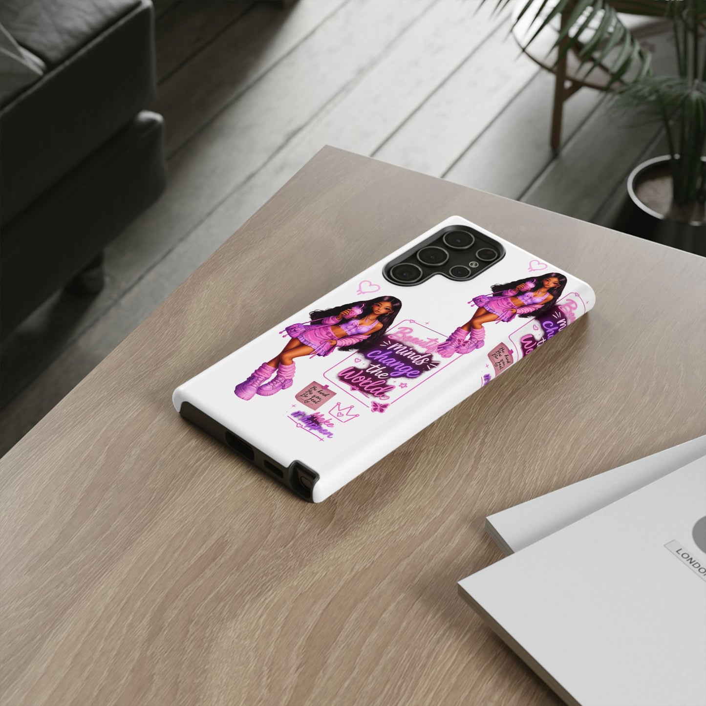 Empowerment Girl Phone Case — "Minds Change the World" Pink Aesthetic Protective Cover