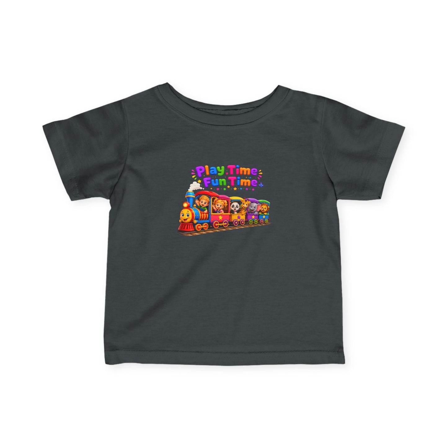 Infant Tee — "Play Time, Fun Time" Colorful Train Baby Shirt