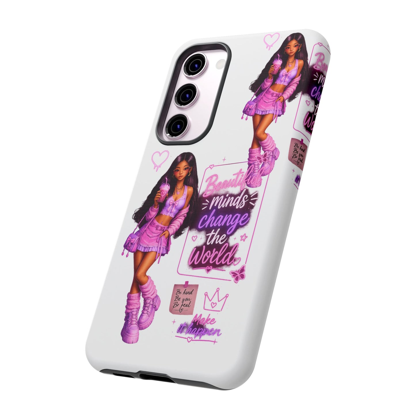 Empowerment Girl Phone Case — "Minds Change the World" Pink Aesthetic Protective Cover