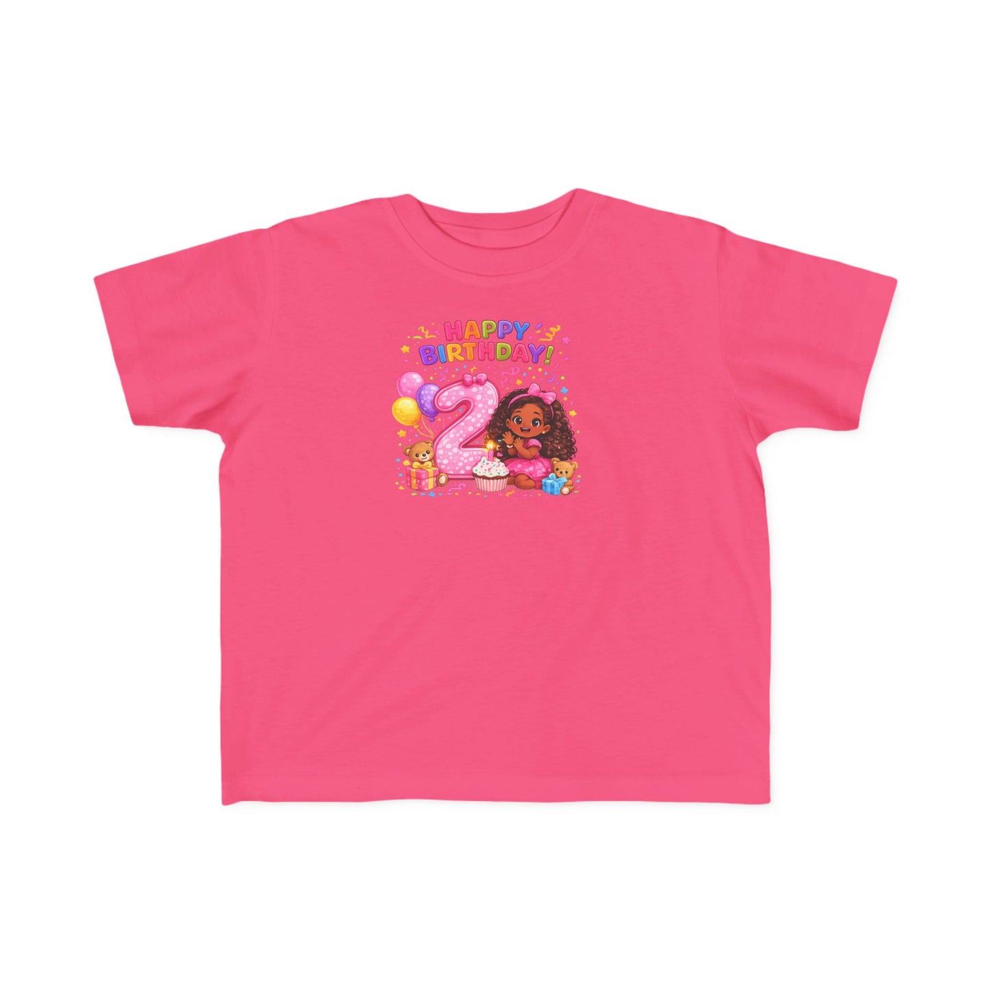Toddler Birthday Tee — "Happy Birthday 2" Girl Balloon Party Shirt