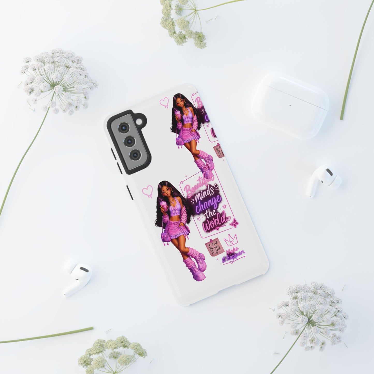 Empowerment Girl Phone Case — "Minds Change the World" Pink Aesthetic Protective Cover