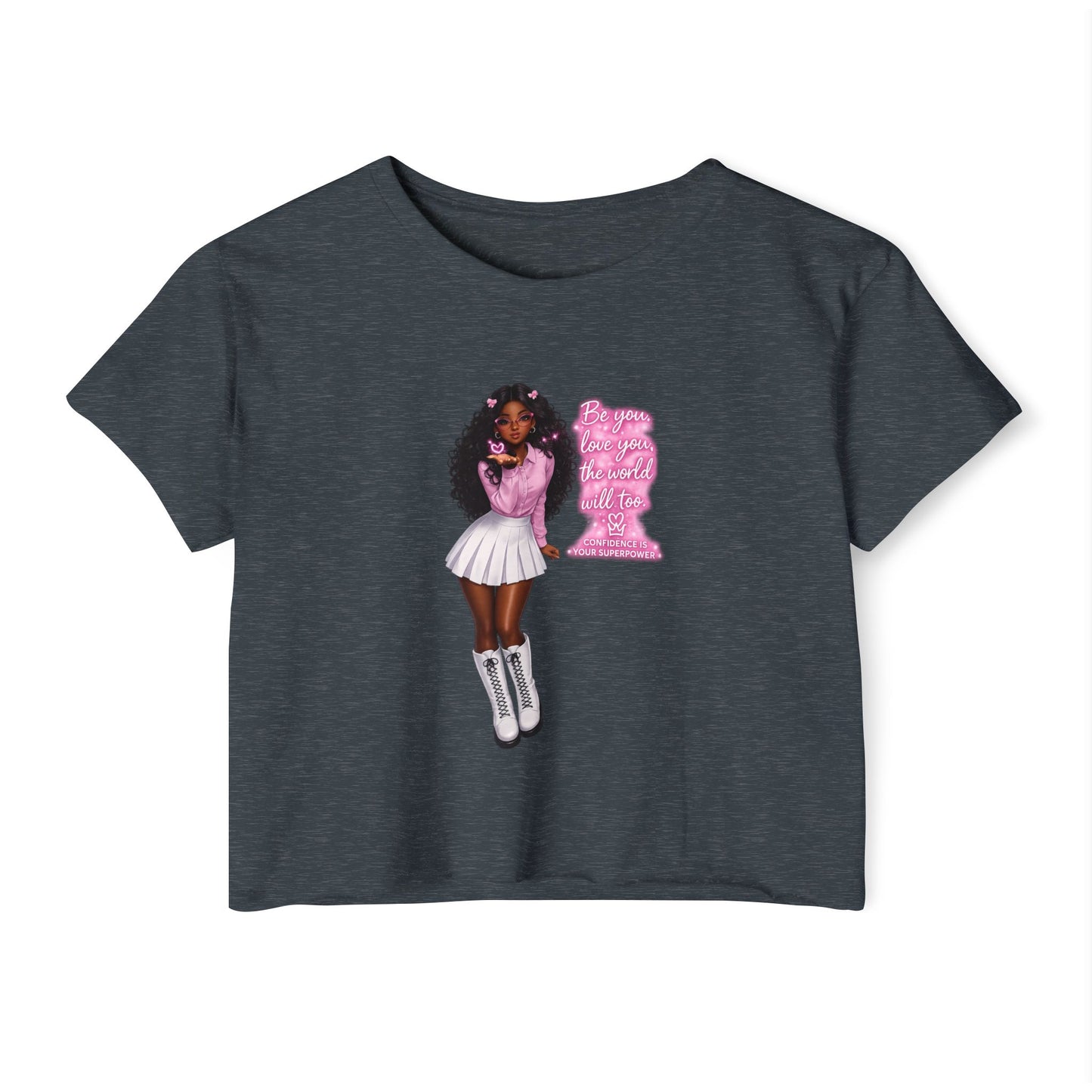 Festival Crop Top — Pink Glitter Doll Graphic Women’s Party Tee
