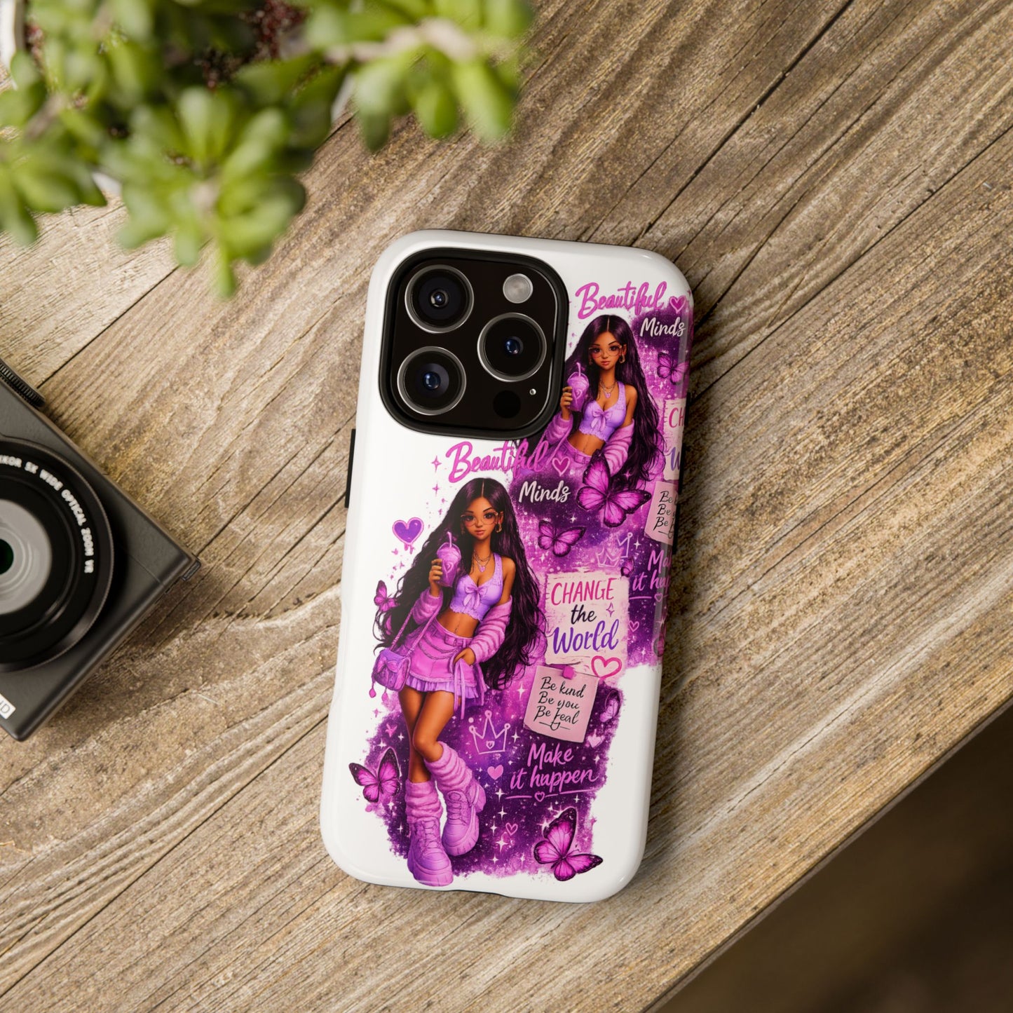 Empowered Girl Phone Case — Pink Butterfly ‘Change the World’ Design