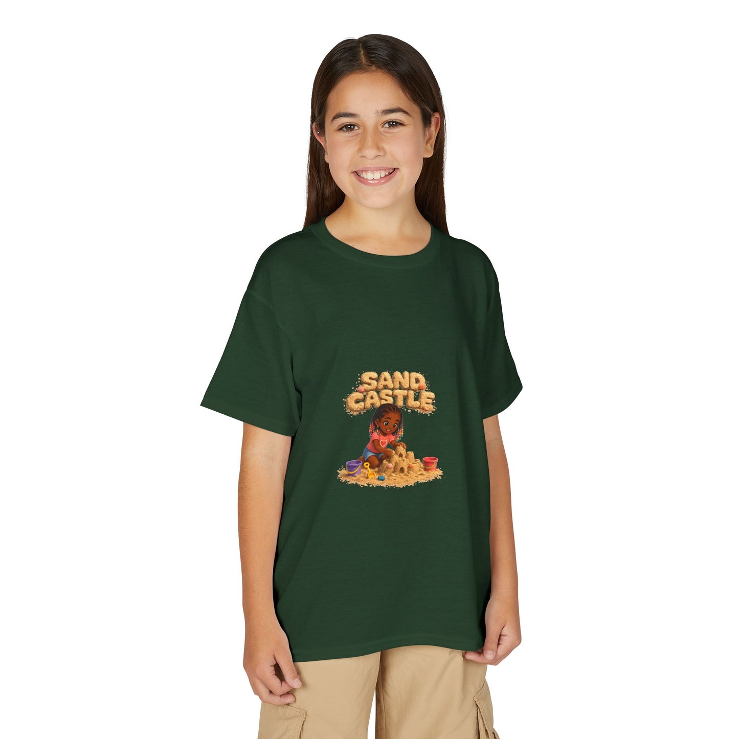 Kids "Sand Castle" Beach T‑Shirt — Cute Kid Building Sandcastle Graphic