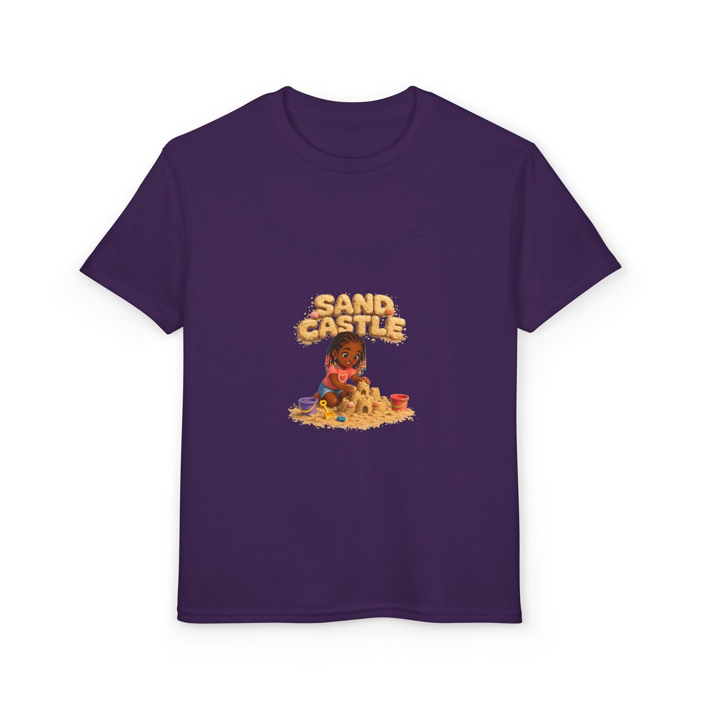 Kids "Sand Castle" Beach T‑Shirt — Cute Kid Building Sandcastle Graphic