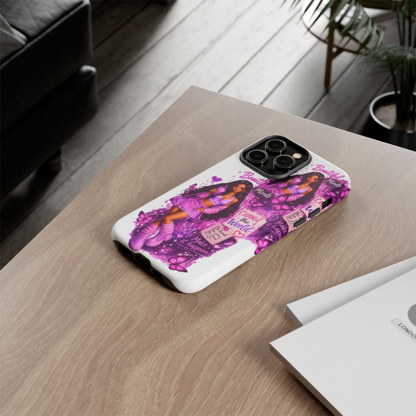 Empowered Girl Phone Case — Pink Butterfly ‘Change the World’ Design