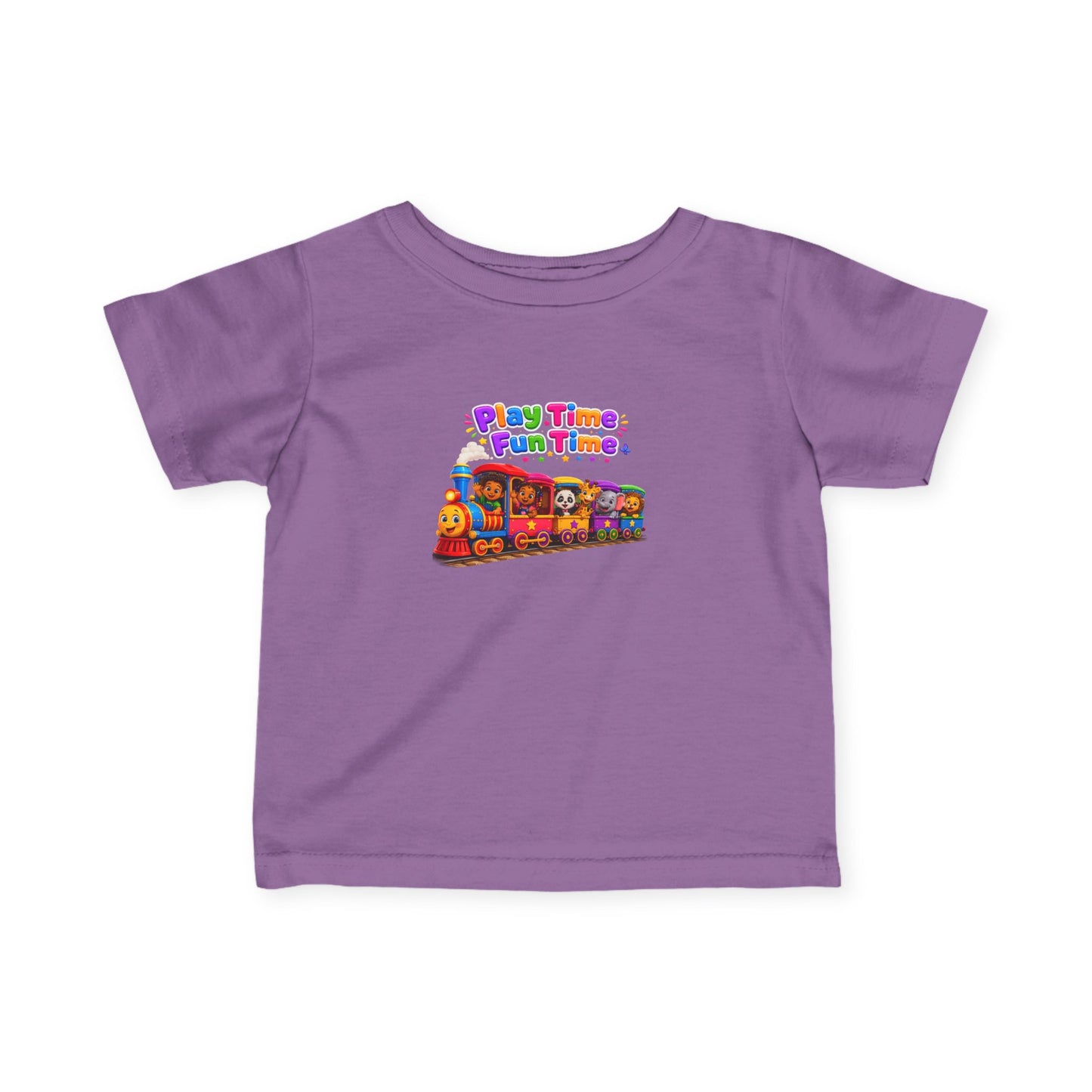 Infant Tee — "Play Time Fun Time" Colorful Toy Train Baby Shirt