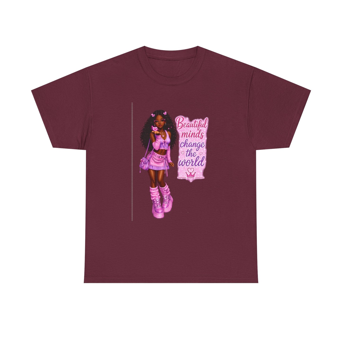 T-Shirt — 'Beautiful Minds Change the World' Pink Afro Girl Graphic