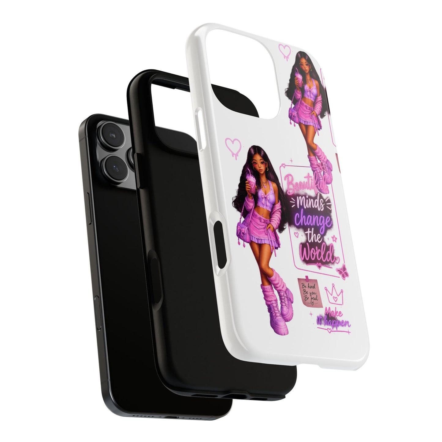 Empowerment Girl Phone Case — "Minds Change the World" Pink Aesthetic Protective Cover
