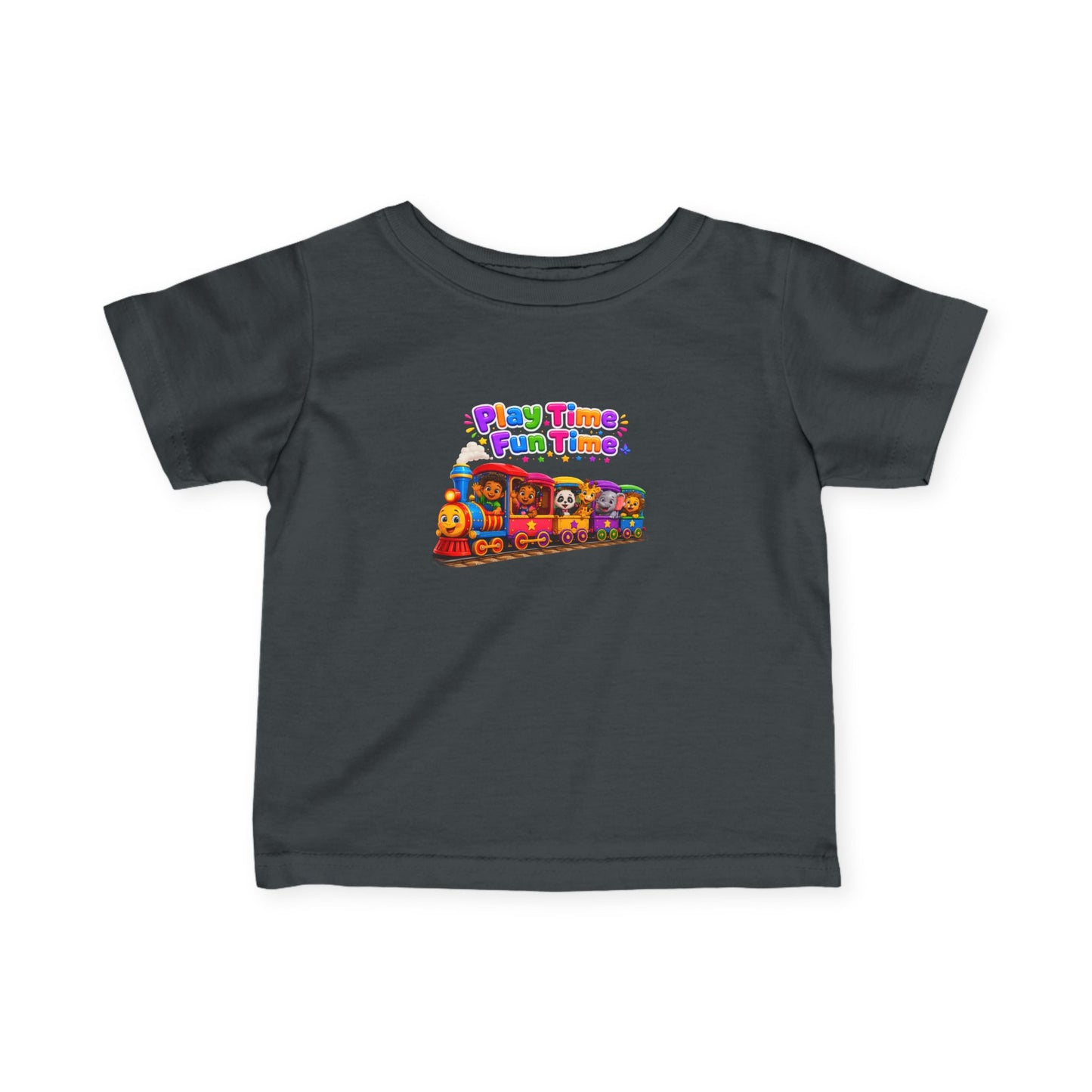 Infant Tee — "Play Time Fun Time" Colorful Toy Train Baby Shirt