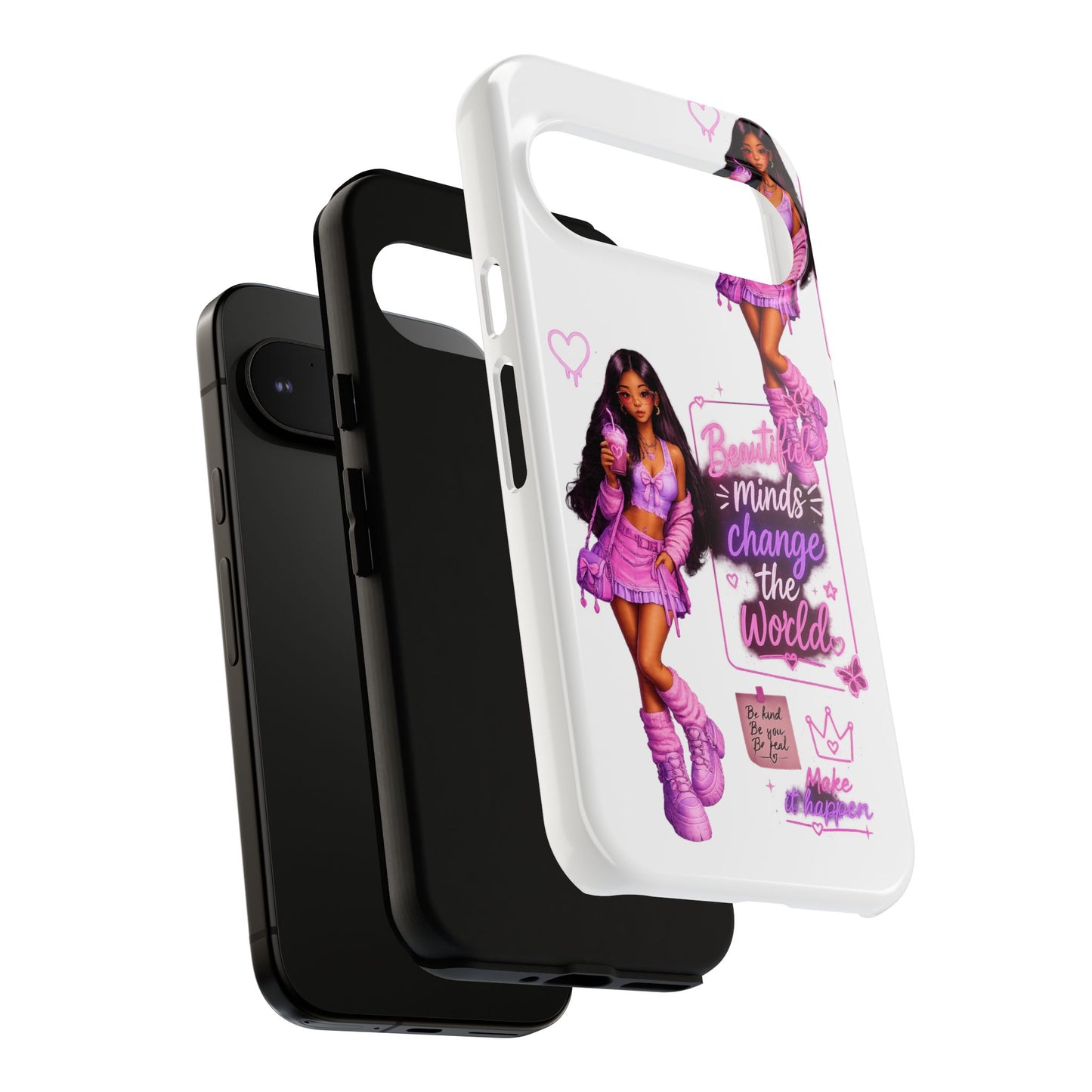Empowerment Girl Phone Case — "Minds Change the World" Pink Aesthetic Protective Cover