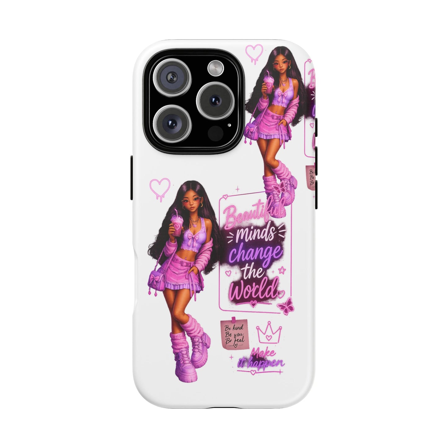 Empowerment Girl Phone Case — "Minds Change the World" Pink Aesthetic Protective Cover