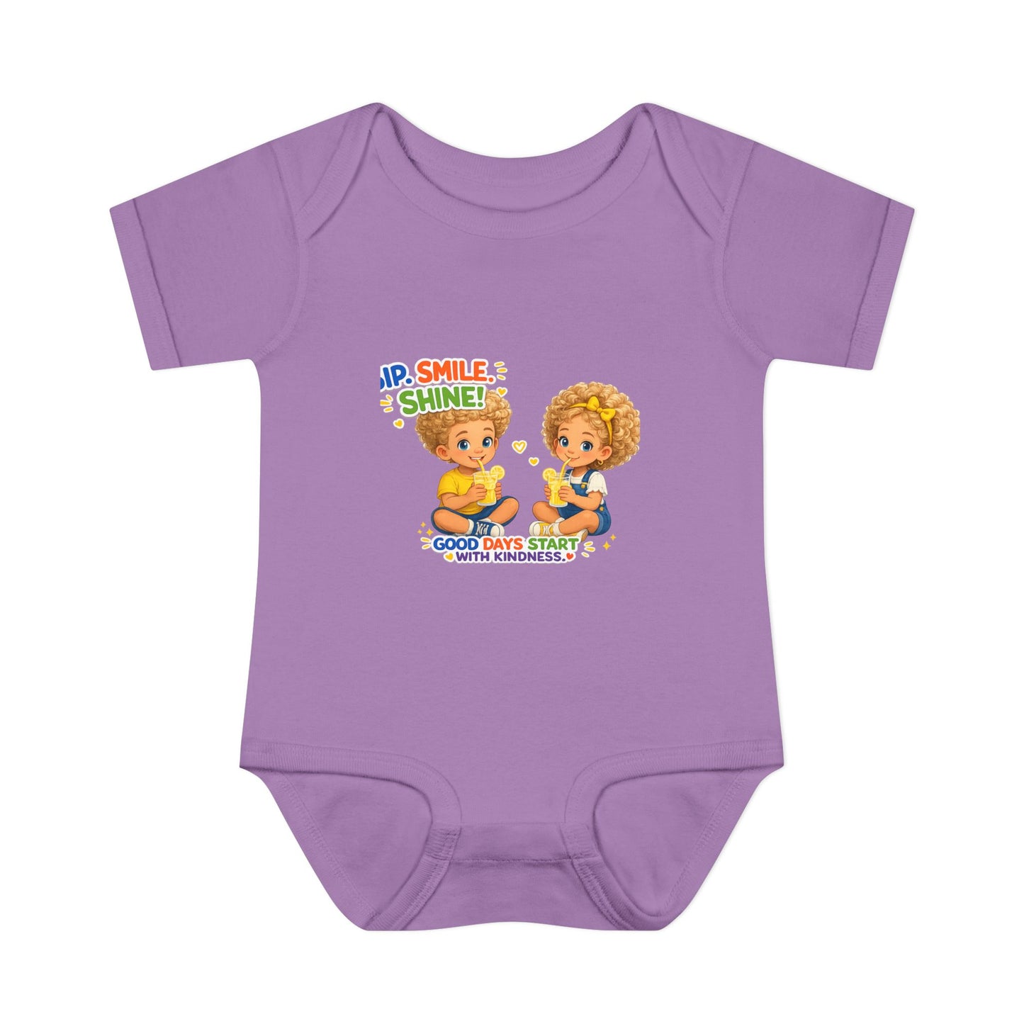 Infant Bodysuit "Rise, Smile, Shine!" Cute Kids Graphic Onesie — "Good Days Start with Kindness"