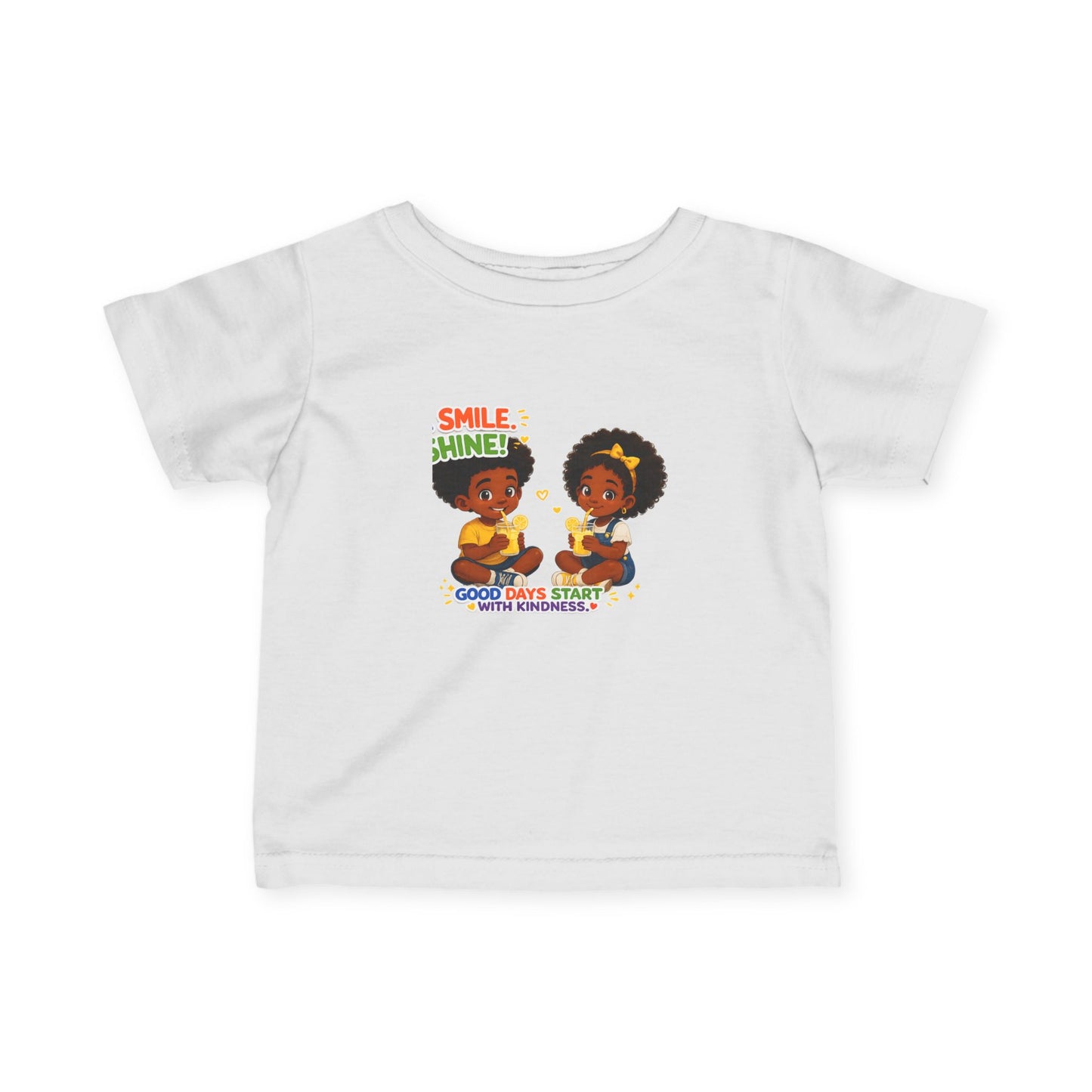 Infant Tee — "Smile, Shine! Good Days Start With Breakfast" Cute African American Kids Graphic