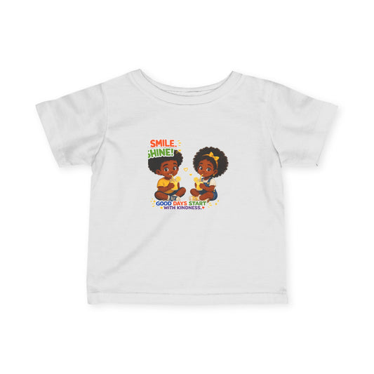 Infant Tee — "Smile, Shine! Good Days Start With Breakfast" Cute African American Kids Graphic