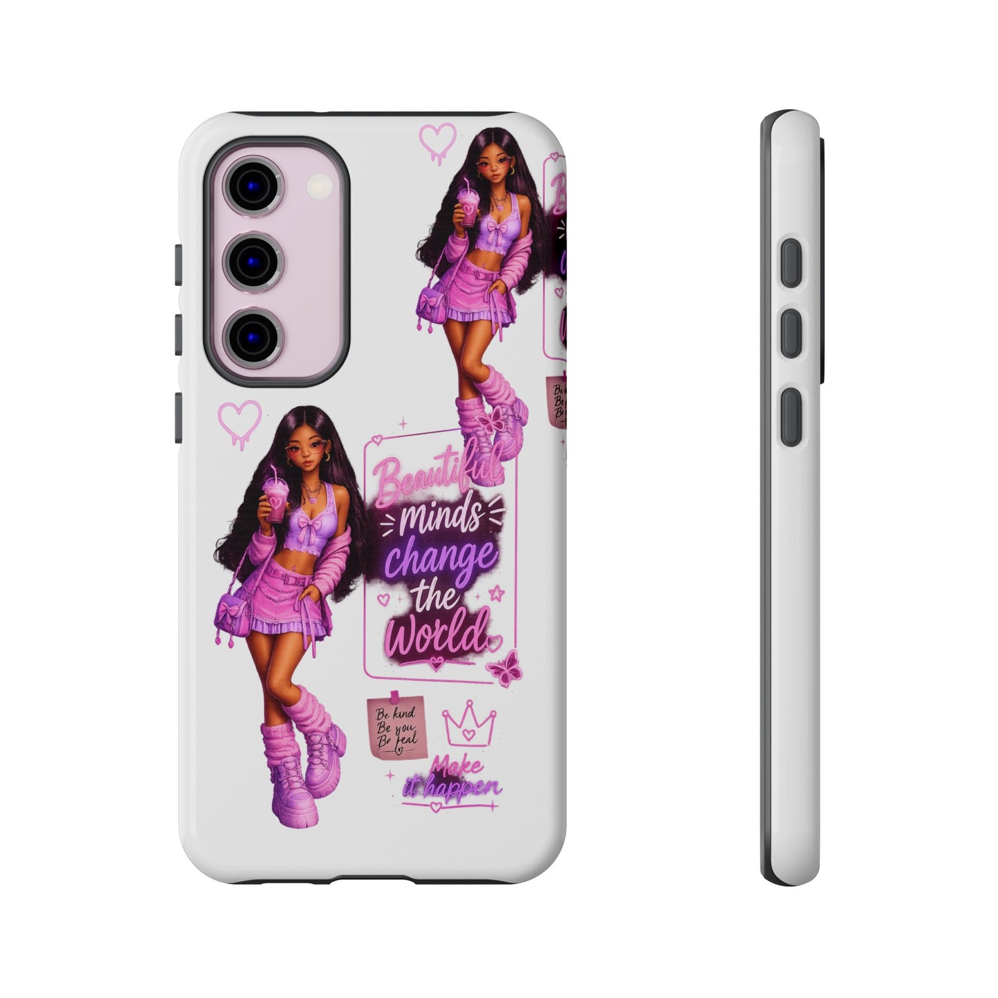 Empowerment Girl Phone Case — "Minds Change the World" Pink Aesthetic Protective Cover