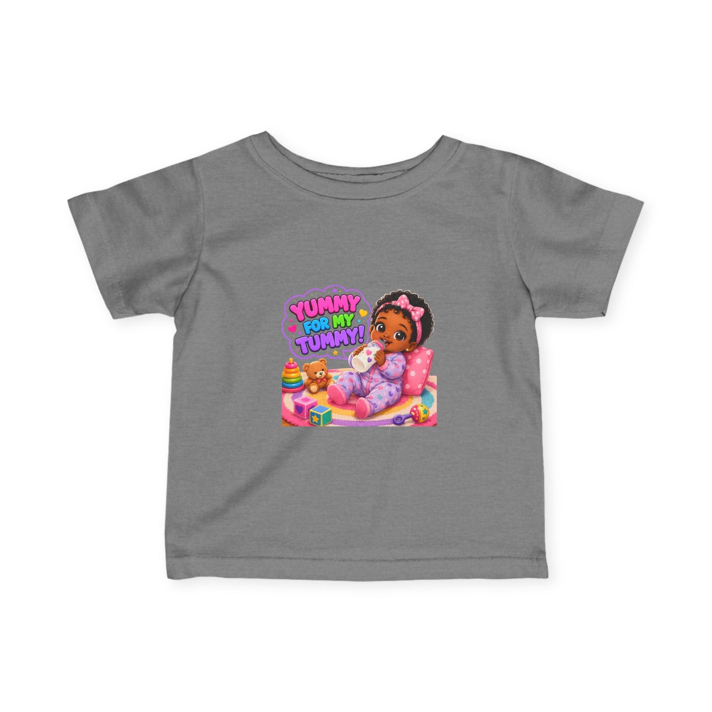 Infant Tee — "Yummy for My Tummy" Baby Girl Graphic Shirt