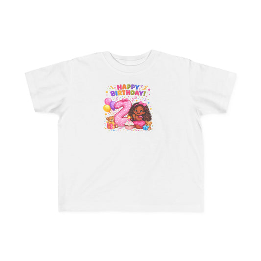 Toddler Birthday Tee — "Happy Birthday 2" Girl Balloon Party Shirt