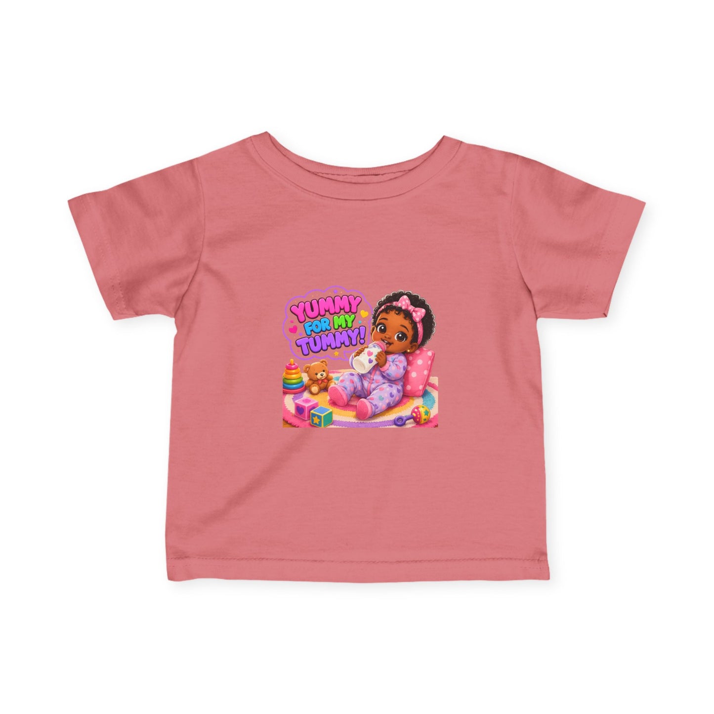 Infant Tee — "Yummy for My Tummy" Baby Girl Graphic Shirt