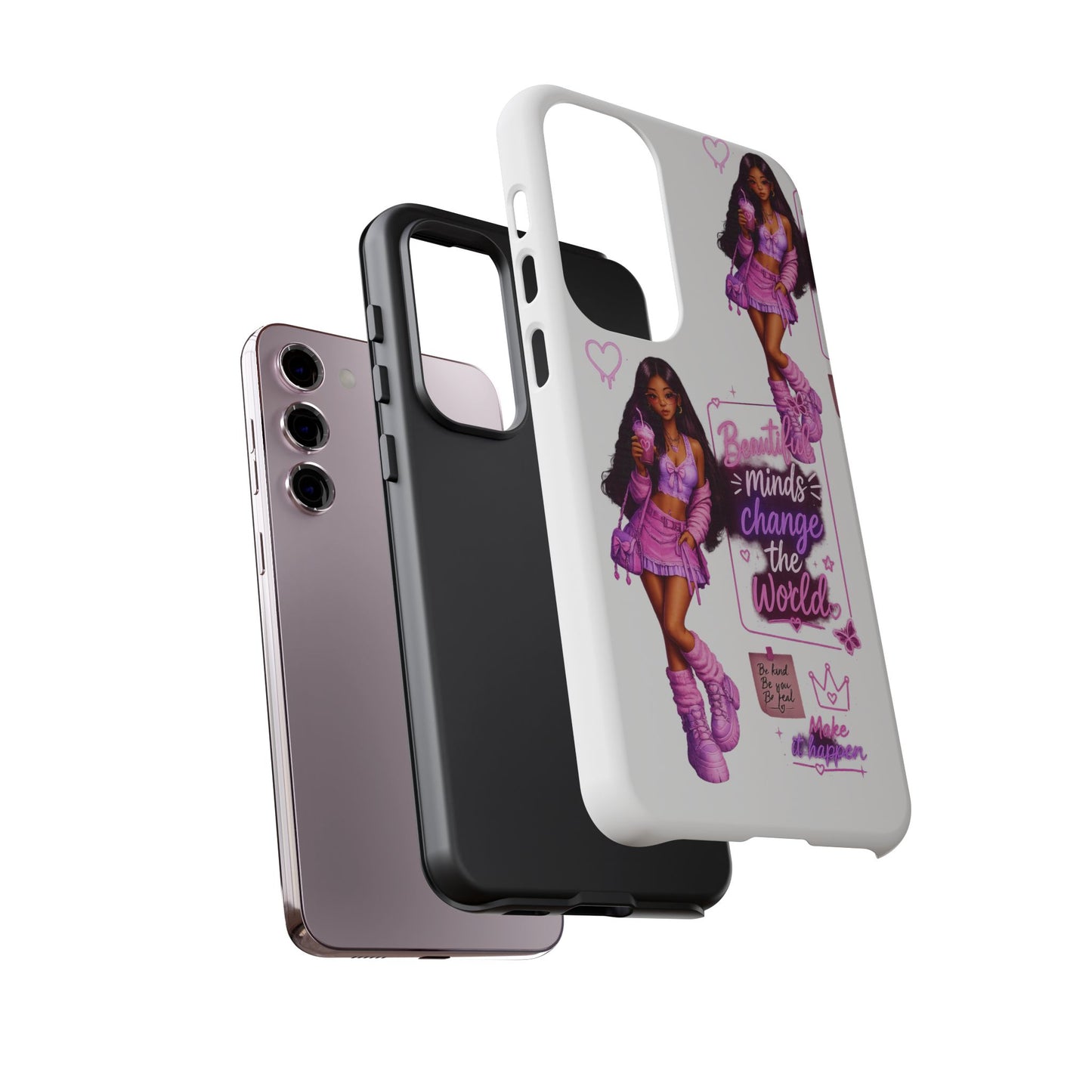 Empowerment Girl Phone Case — "Minds Change the World" Pink Aesthetic Protective Cover
