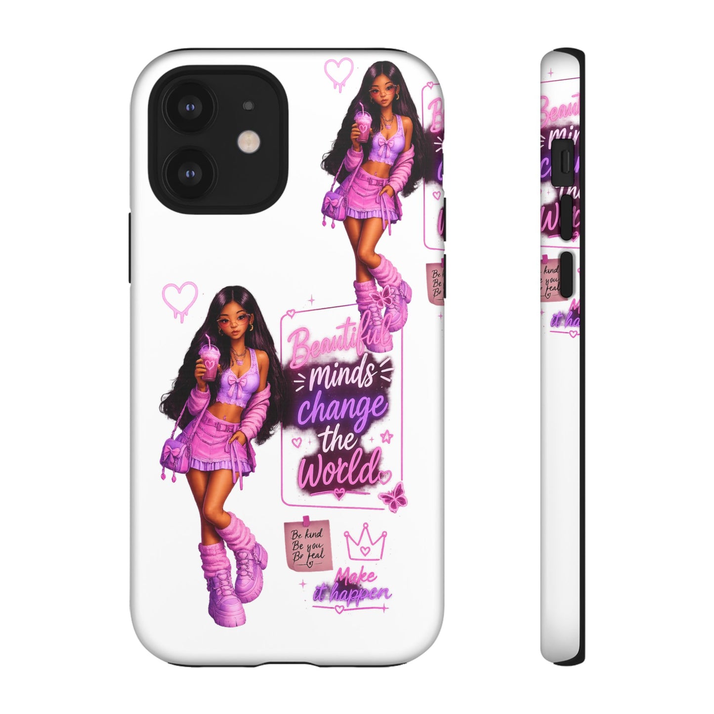 Empowerment Girl Phone Case — "Minds Change the World" Pink Aesthetic Protective Cover
