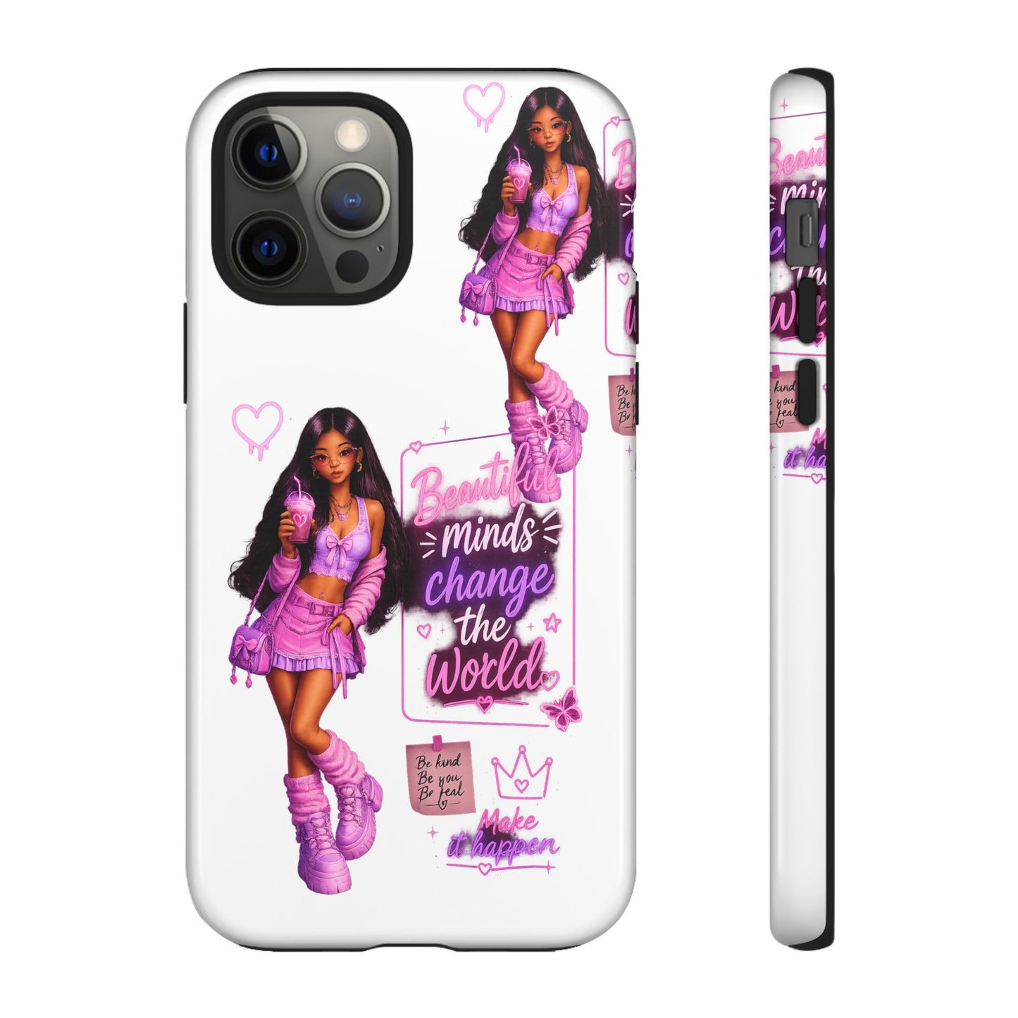 Empowerment Girl Phone Case — "Minds Change the World" Pink Aesthetic Protective Cover