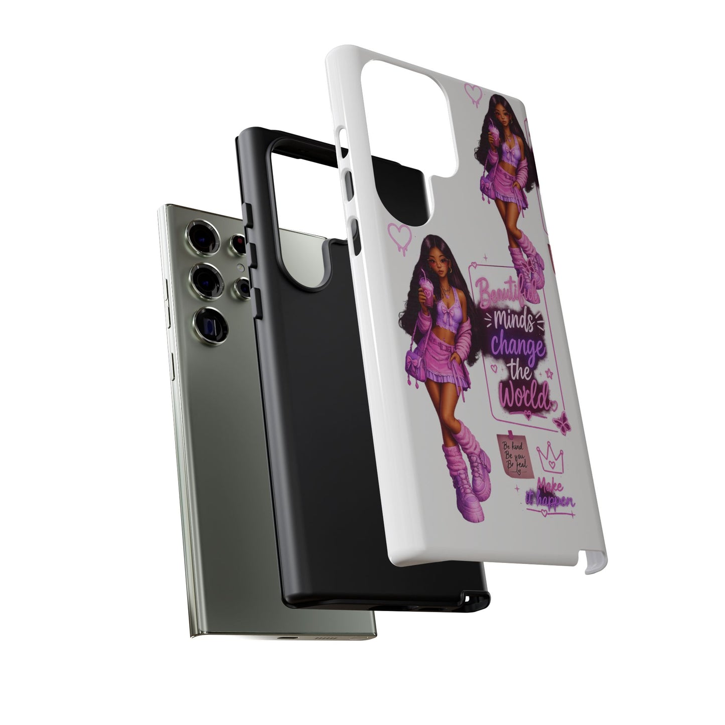 Empowerment Girl Phone Case — "Minds Change the World" Pink Aesthetic Protective Cover