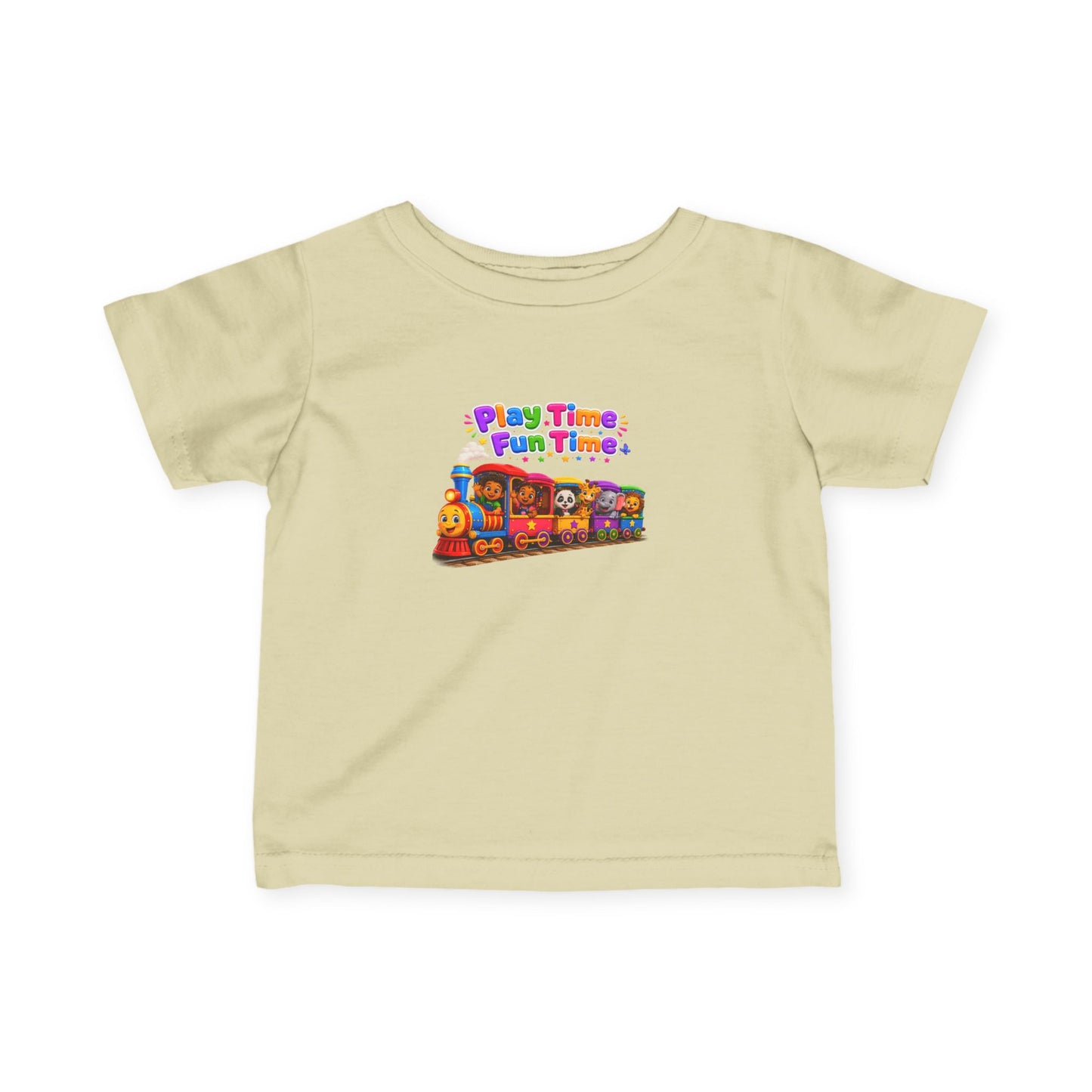 Infant Tee — "Play Time Fun Time" Colorful Toy Train Baby Shirt