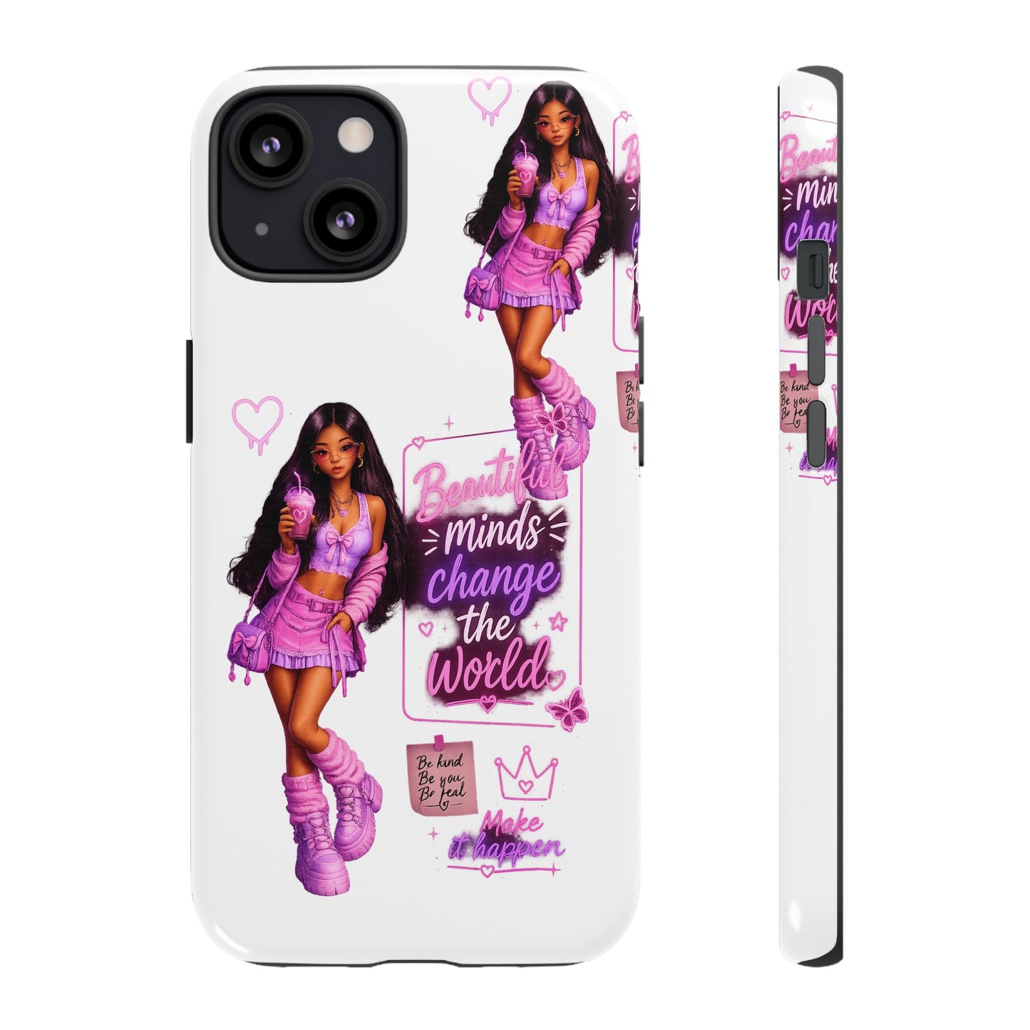 Empowerment Girl Phone Case — "Minds Change the World" Pink Aesthetic Protective Cover