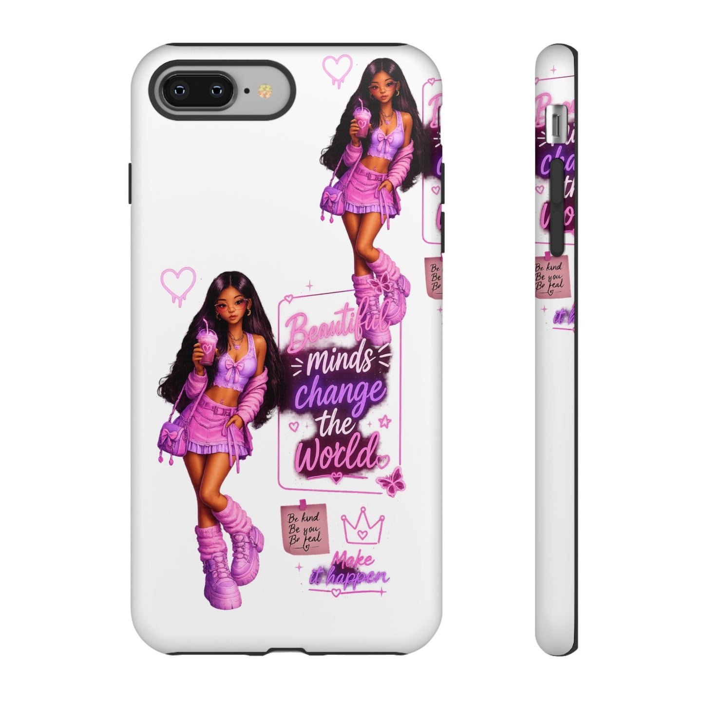 Empowerment Girl Phone Case — "Minds Change the World" Pink Aesthetic Protective Cover