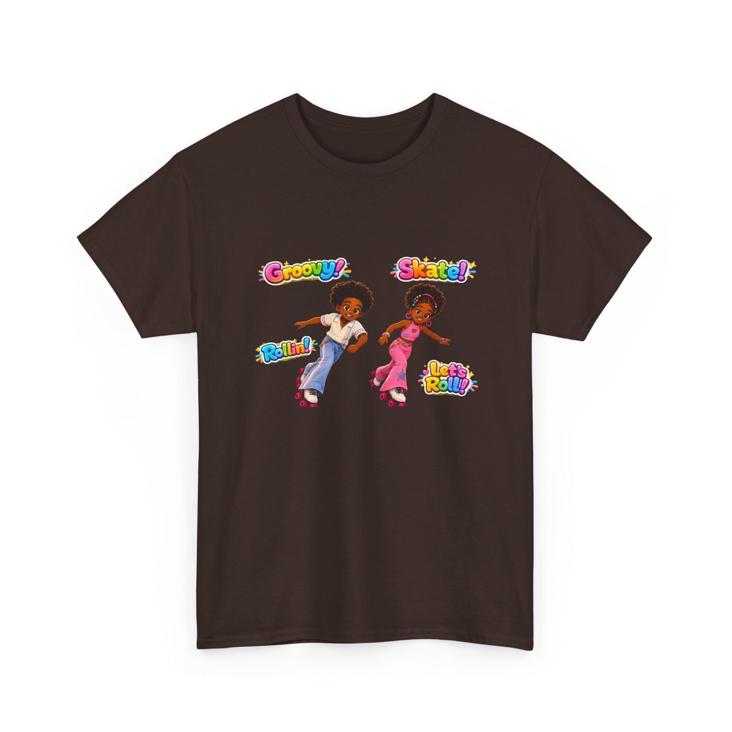 Roller Dance Kids T-Shirt — 'Groovy! Skate!' Retro Afro Puff Skaters Tee