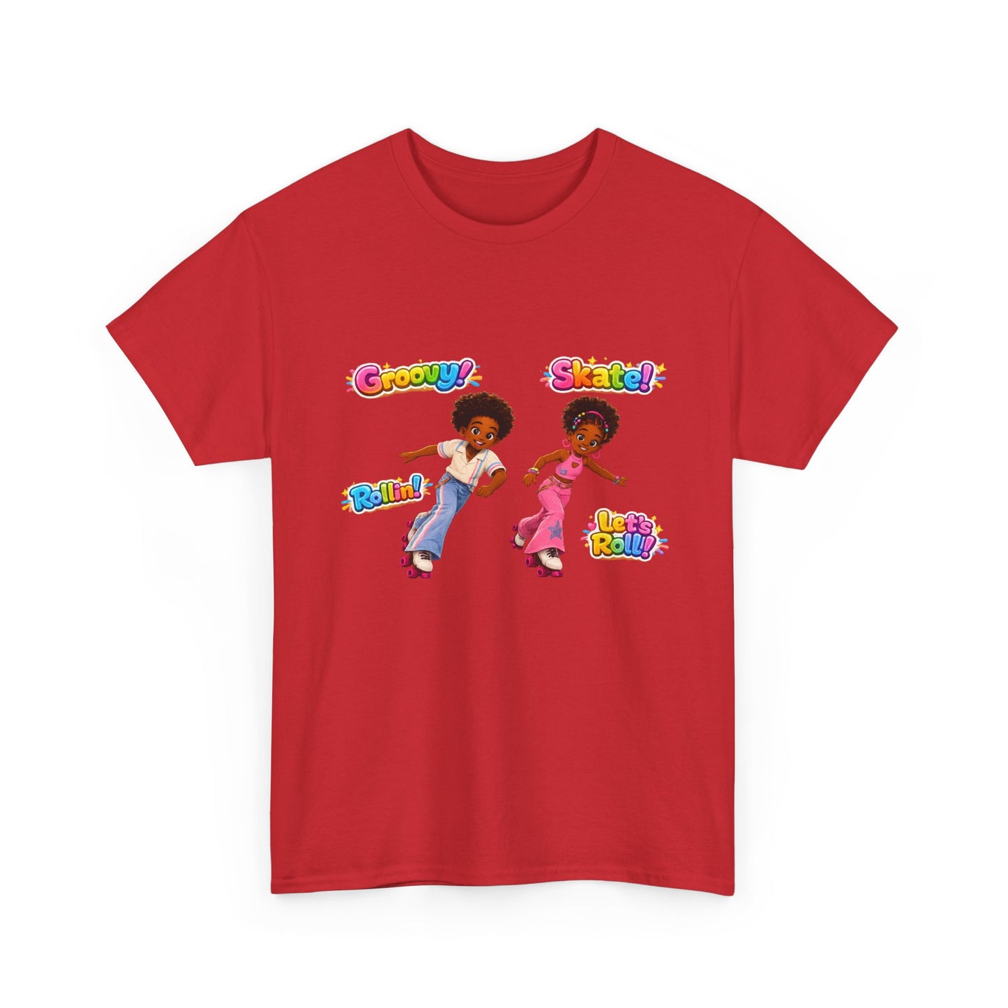 Retro Roller Skating Kids Tee — 'Groovy! Skate!' Colorful 70s-Inspired Shirt