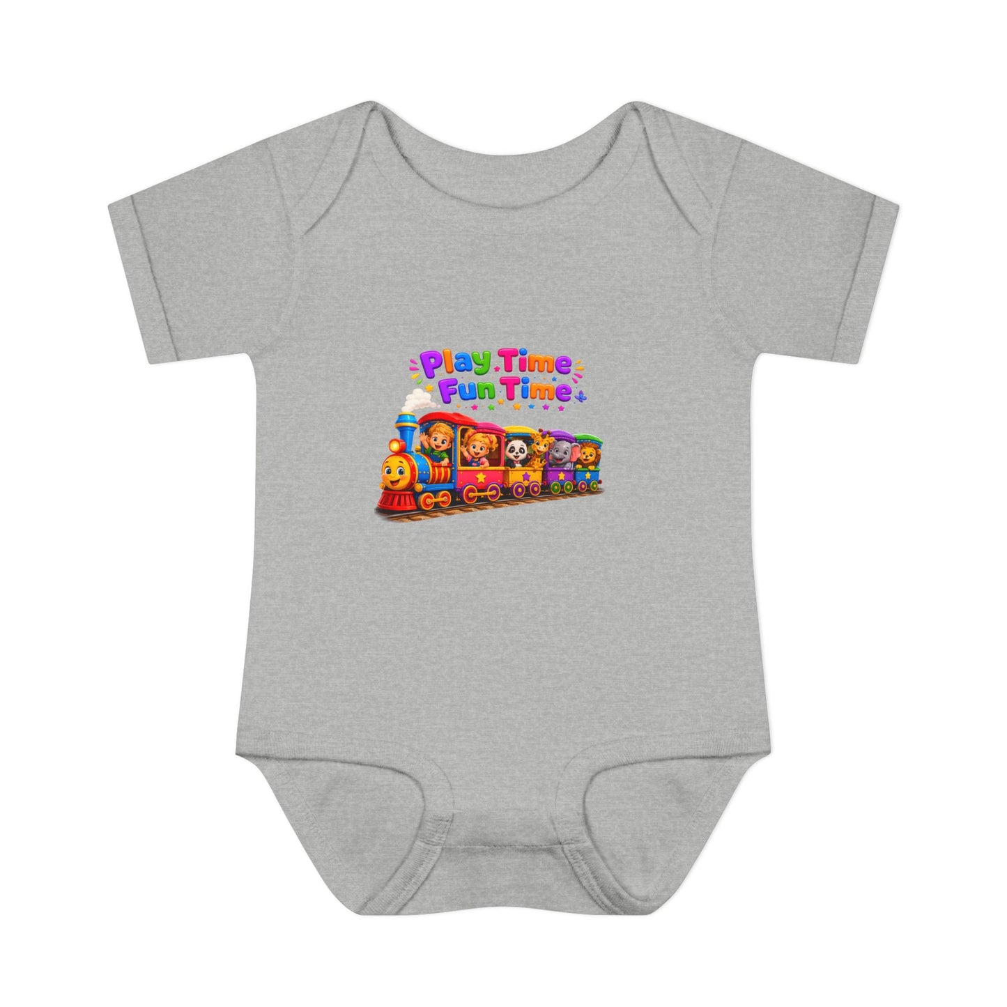 Play Time Fun Time Baby Bodysuit — Colorful Train Infant Onesie