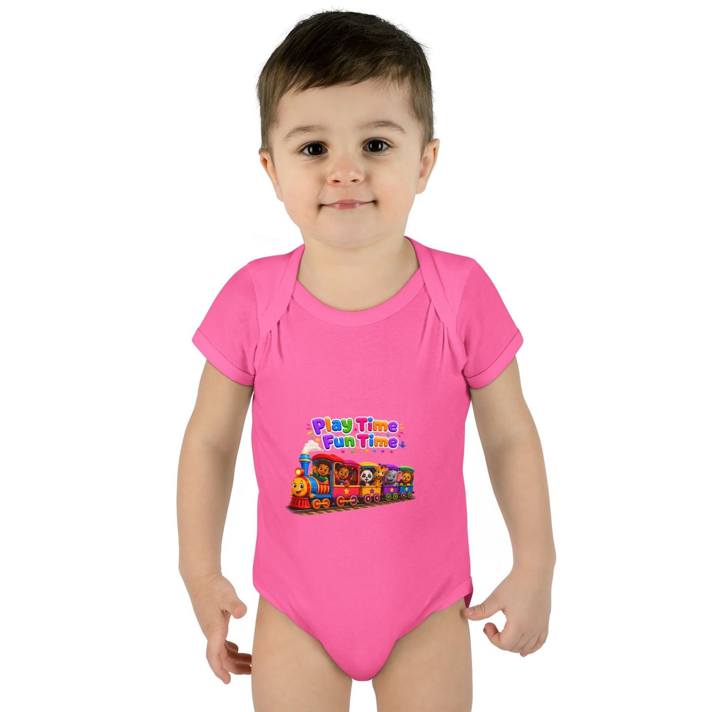Play Time Fun Time Train Baby Bodysuit — Colorful Infant Onesie