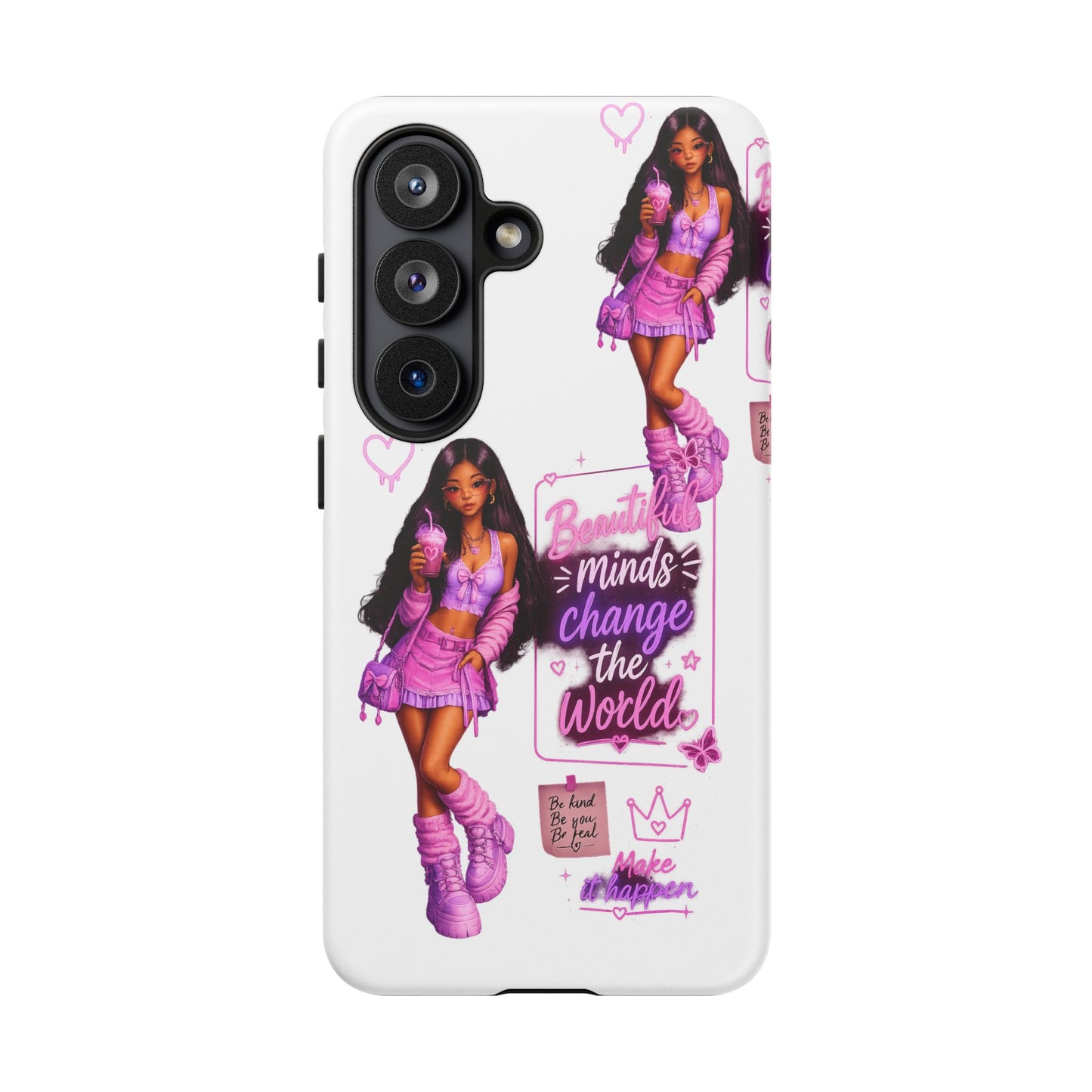 Empowerment Girl Phone Case — "Minds Change the World" Pink Aesthetic Protective Cover