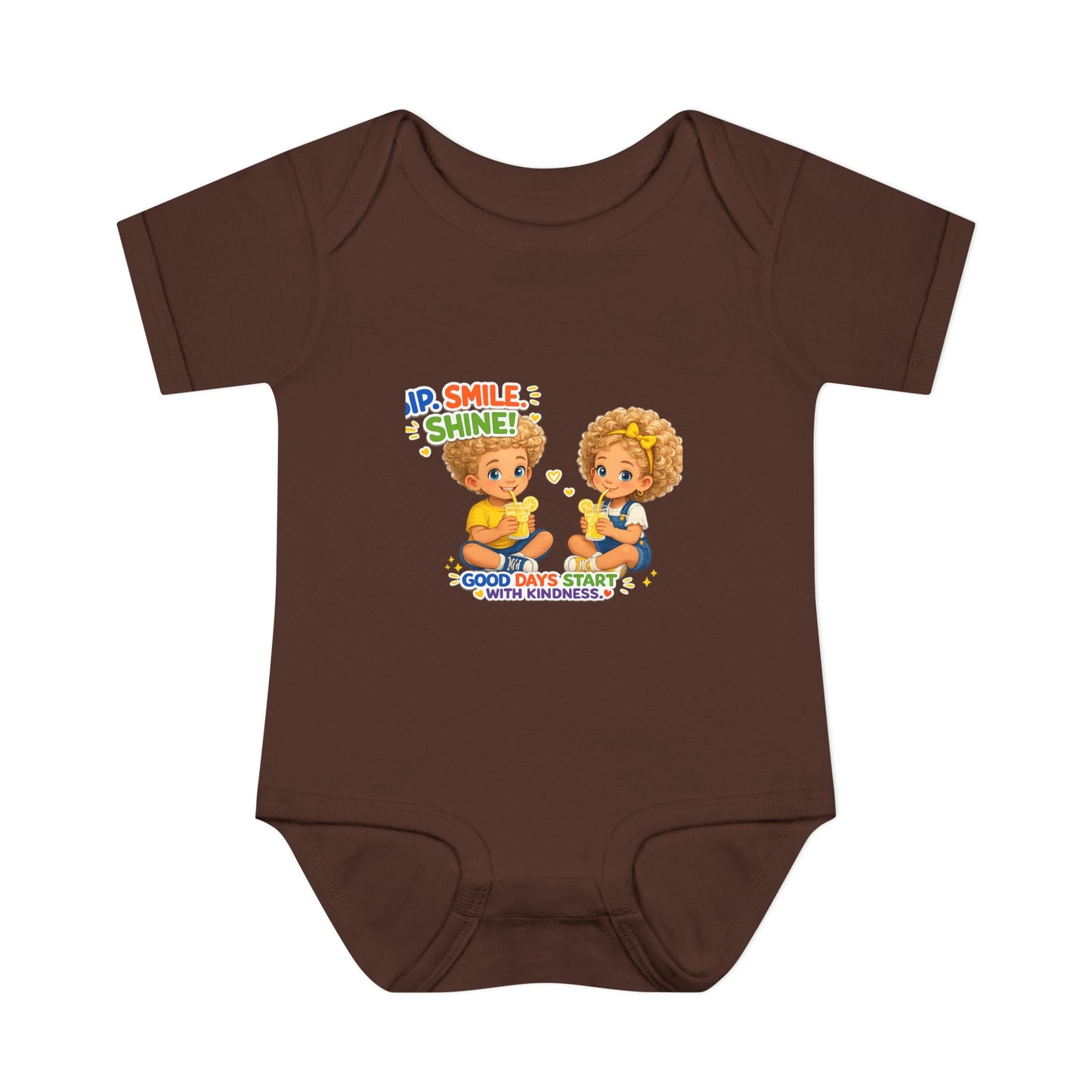 Infant Bodysuit "Rise, Smile, Shine!" Cute Kids Graphic Onesie — "Good Days Start with Kindness"