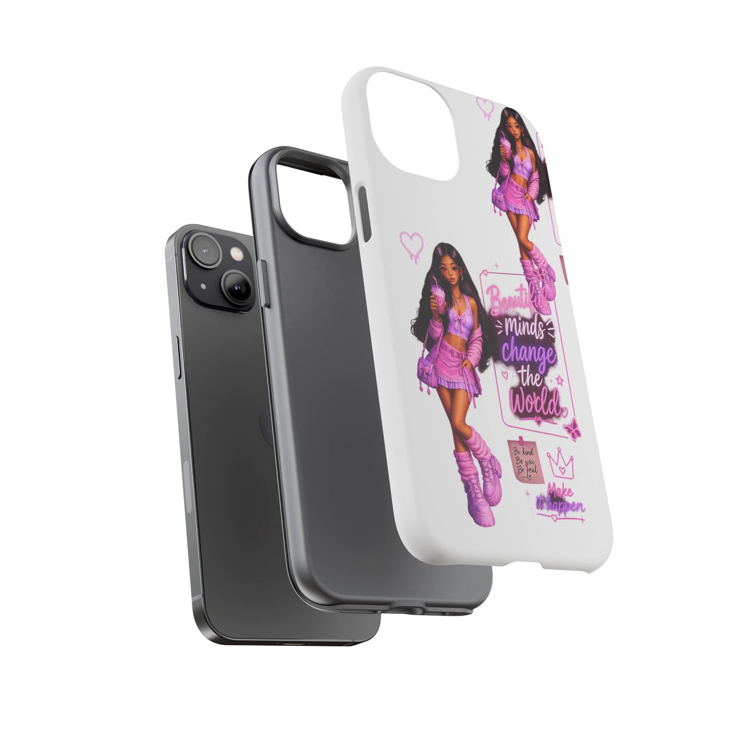 Empowerment Girl Phone Case — "Minds Change the World" Pink Aesthetic Protective Cover