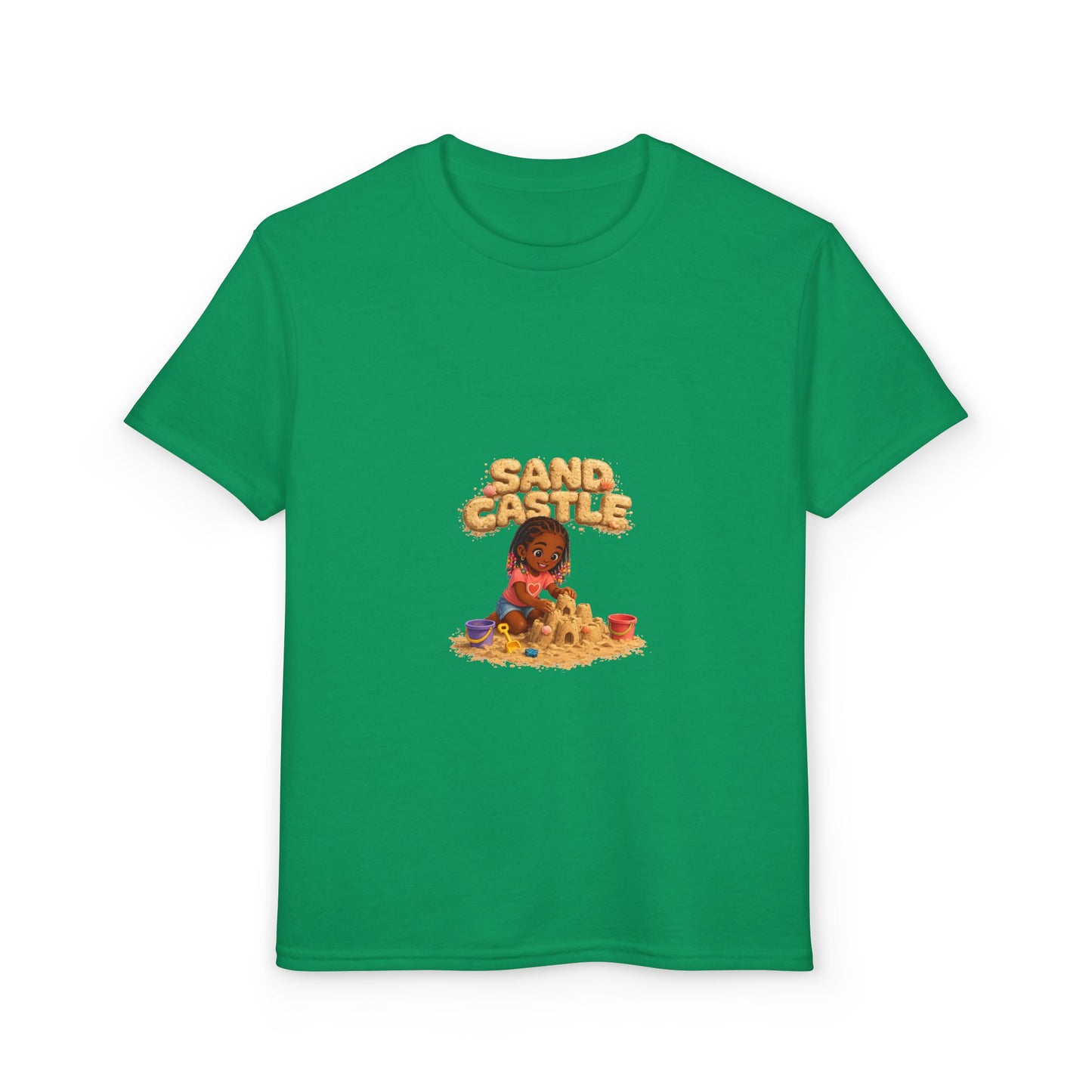 Kids "Sand Castle" Beach T‑Shirt — Cute Kid Building Sandcastle Graphic