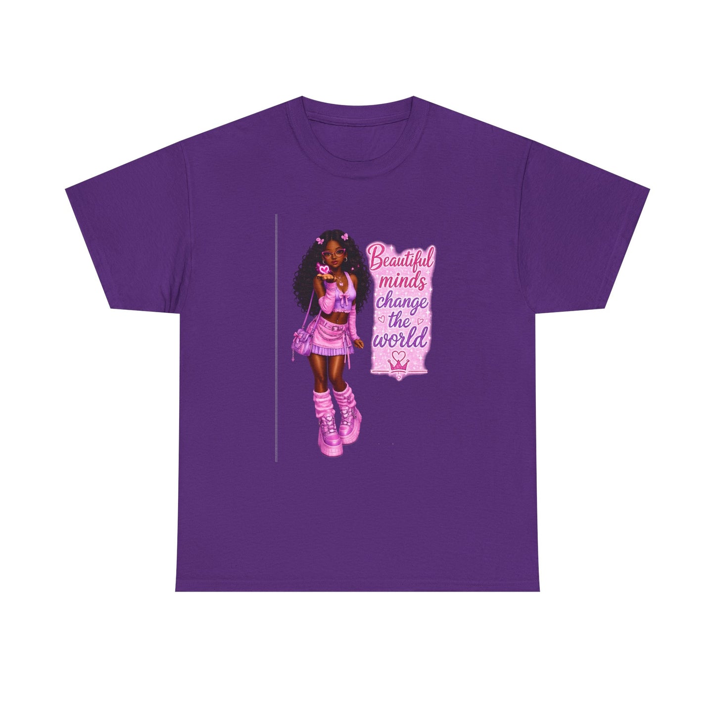 T-Shirt — 'Beautiful Minds Change the World' Pink Afro Girl Graphic