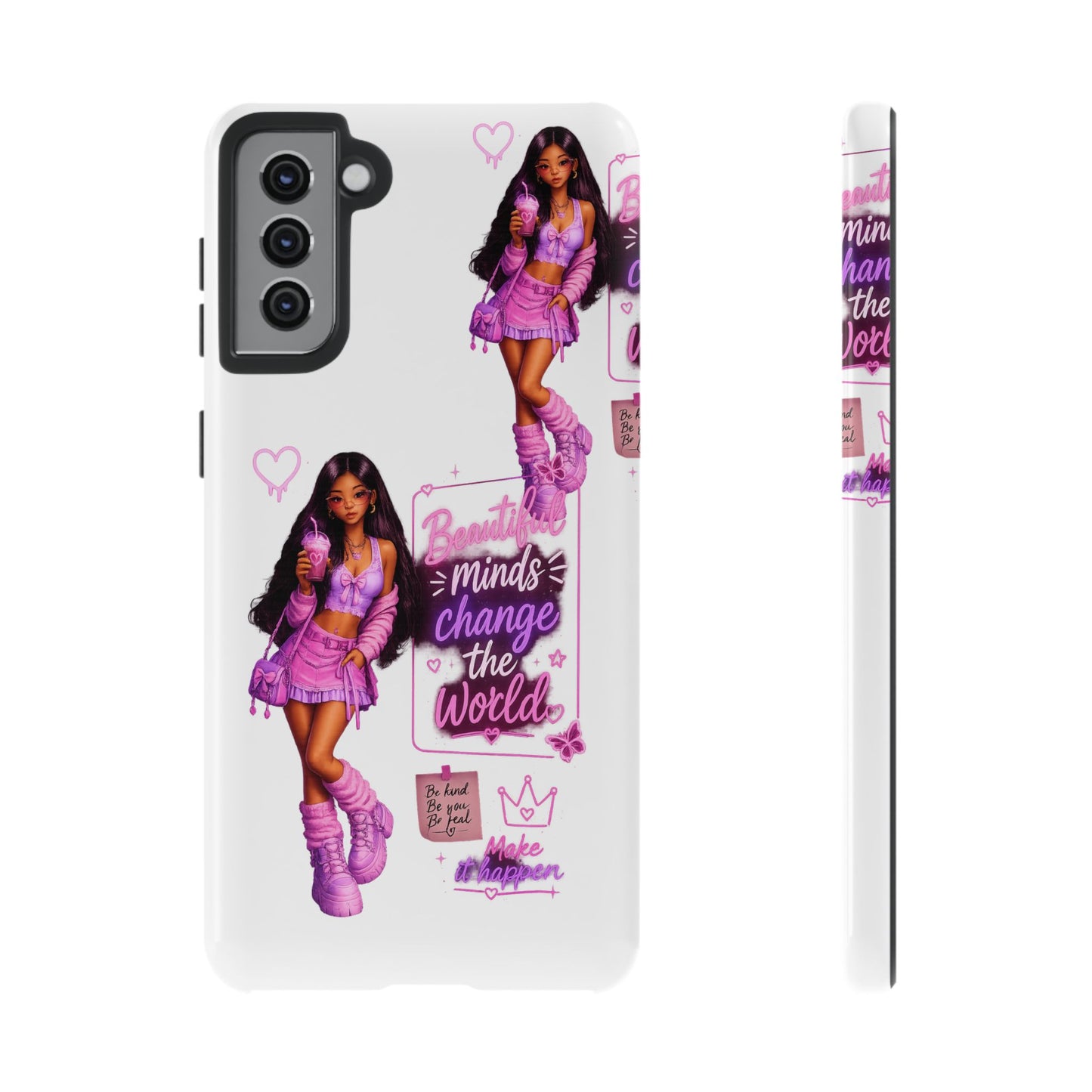 Empowerment Girl Phone Case — "Minds Change the World" Pink Aesthetic Protective Cover