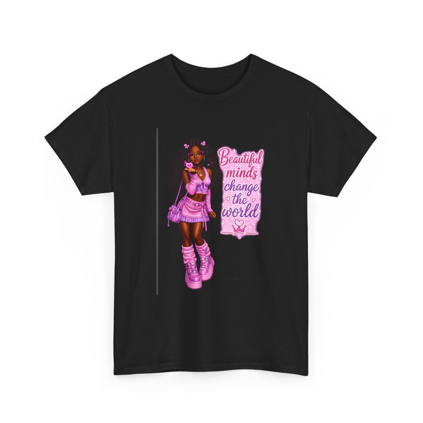 T-Shirt — 'Beautiful Minds Change the World' Pink Afro Girl Graphic