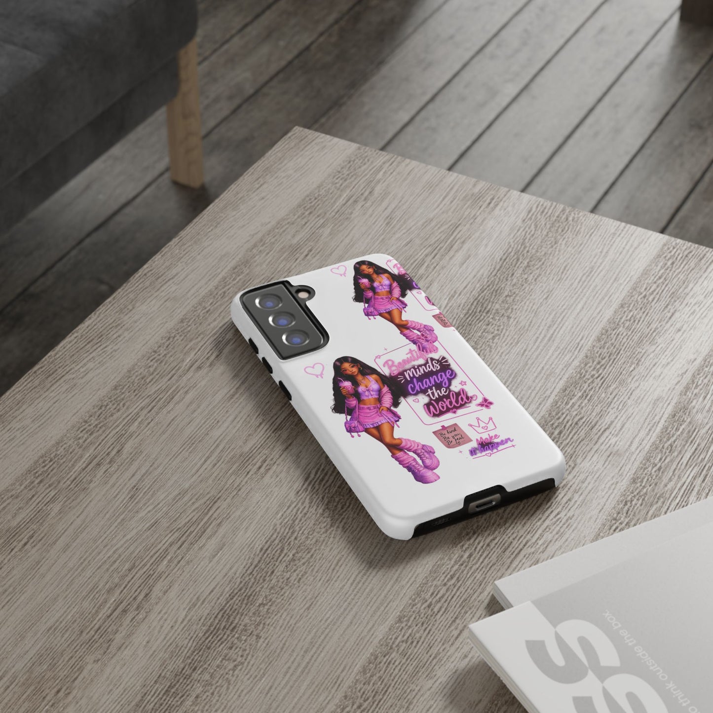 Empowerment Girl Phone Case — "Minds Change the World" Pink Aesthetic Protective Cover