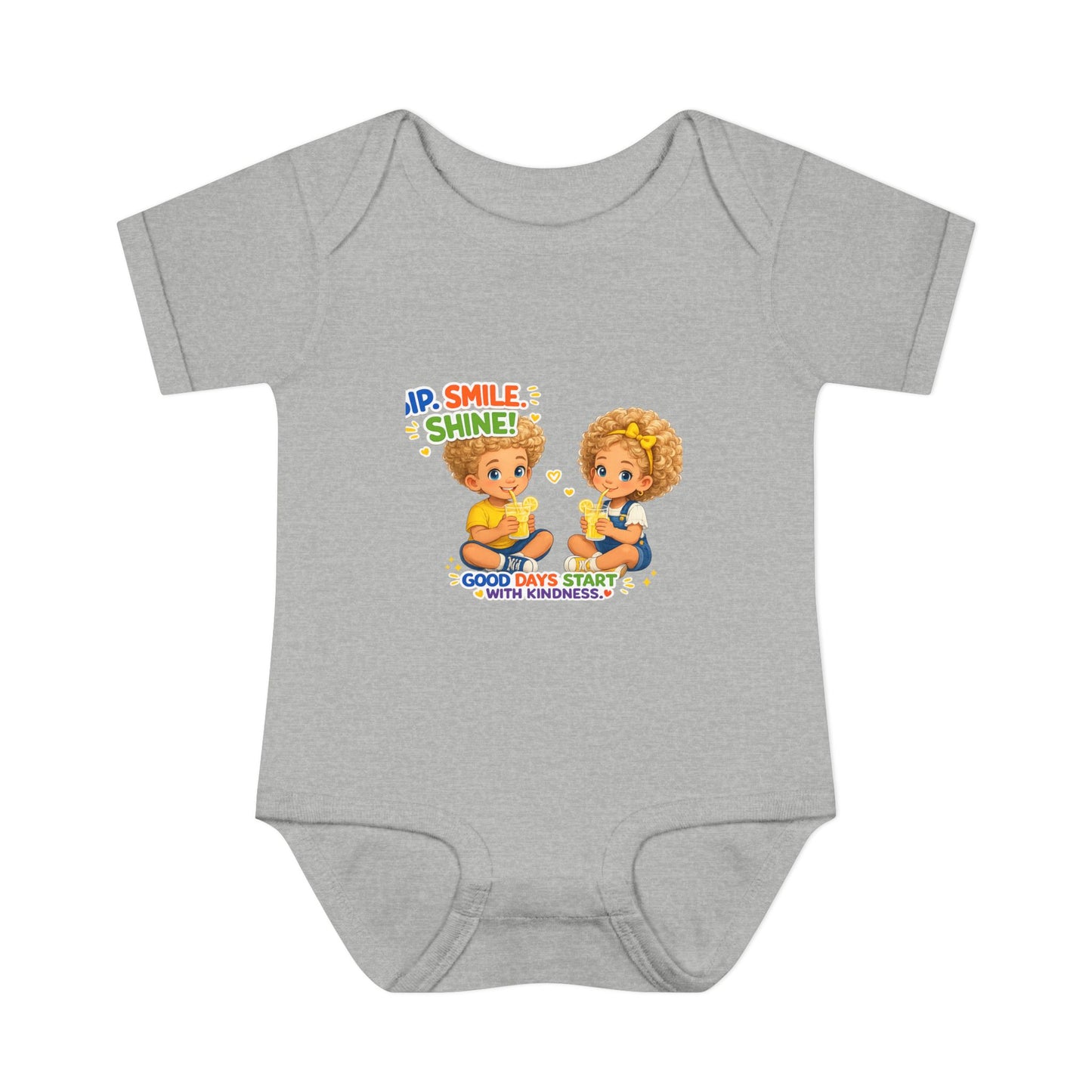 Infant Bodysuit "Rise, Smile, Shine!" Cute Kids Graphic Onesie — "Good Days Start with Kindness"