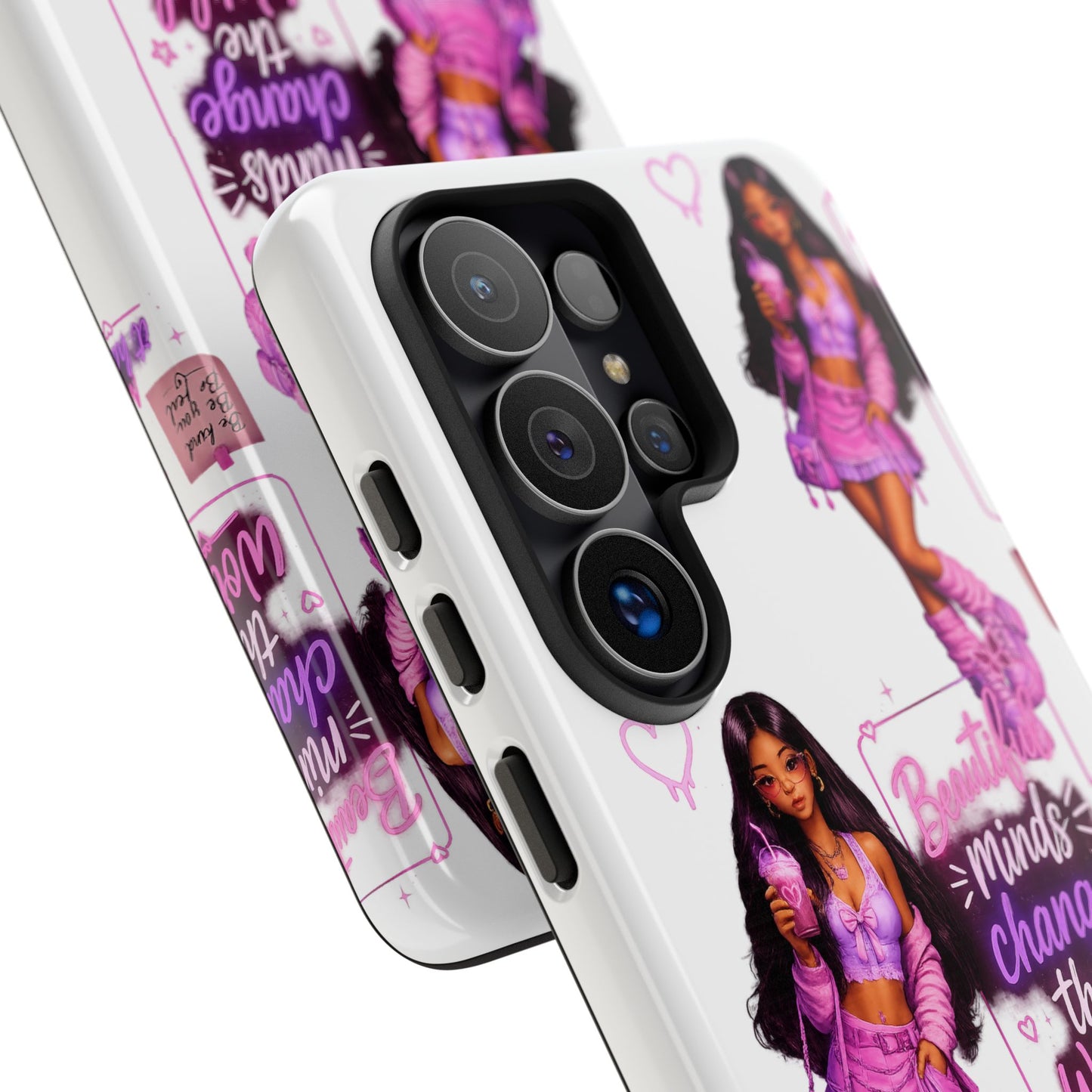 Empowerment Girl Phone Case — "Minds Change the World" Pink Aesthetic Protective Cover