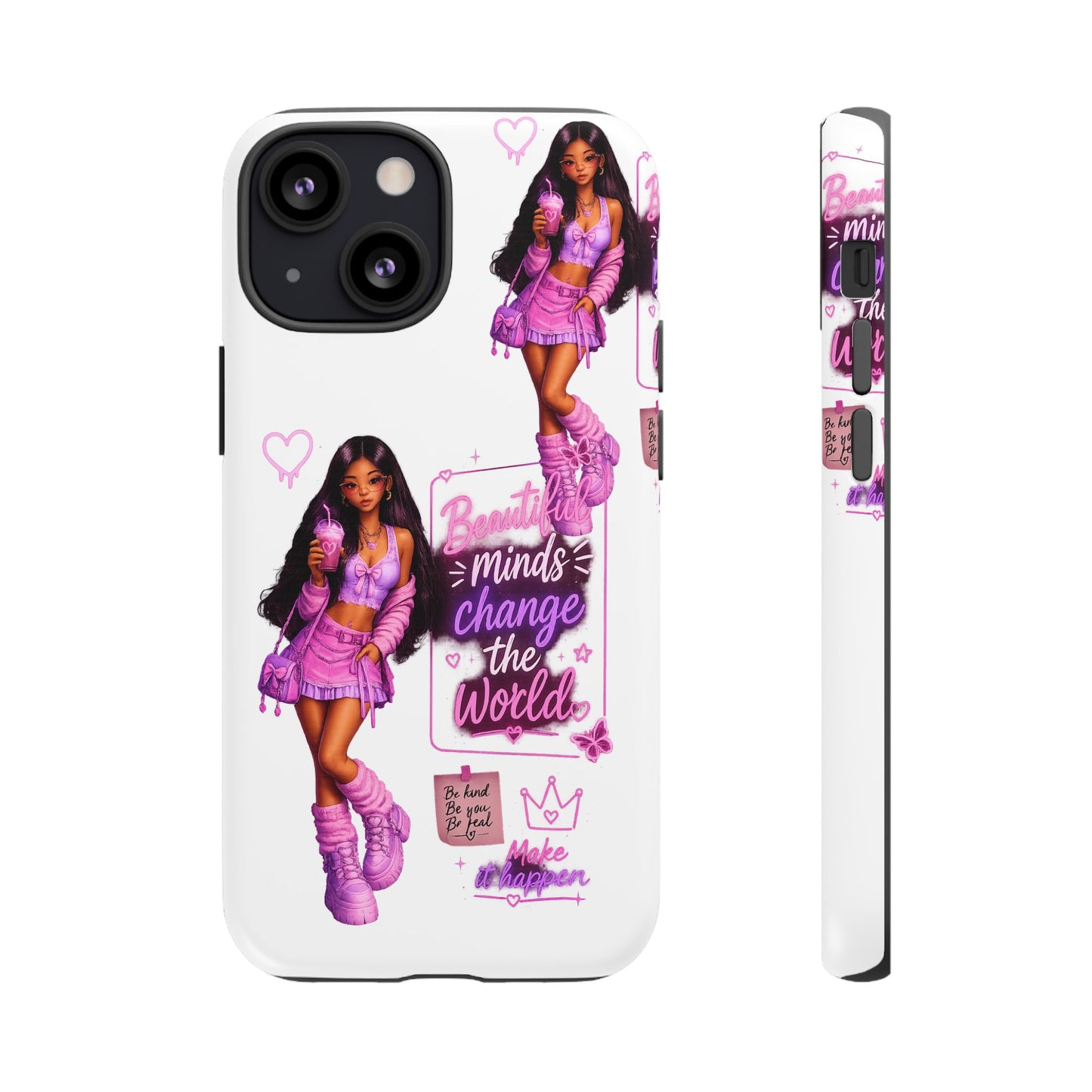 Empowerment Girl Phone Case — "Minds Change the World" Pink Aesthetic Protective Cover