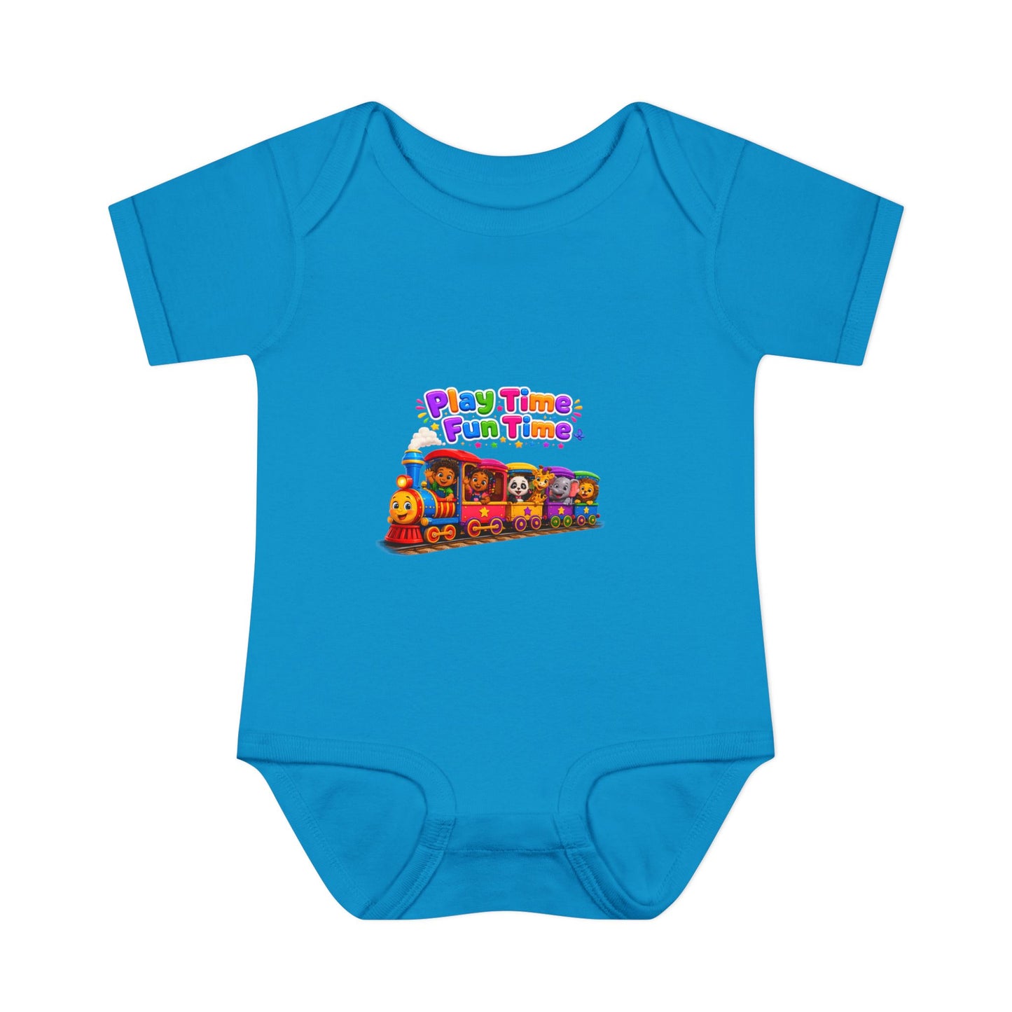 Play Time Fun Time Train Baby Bodysuit — Colorful Infant Onesie