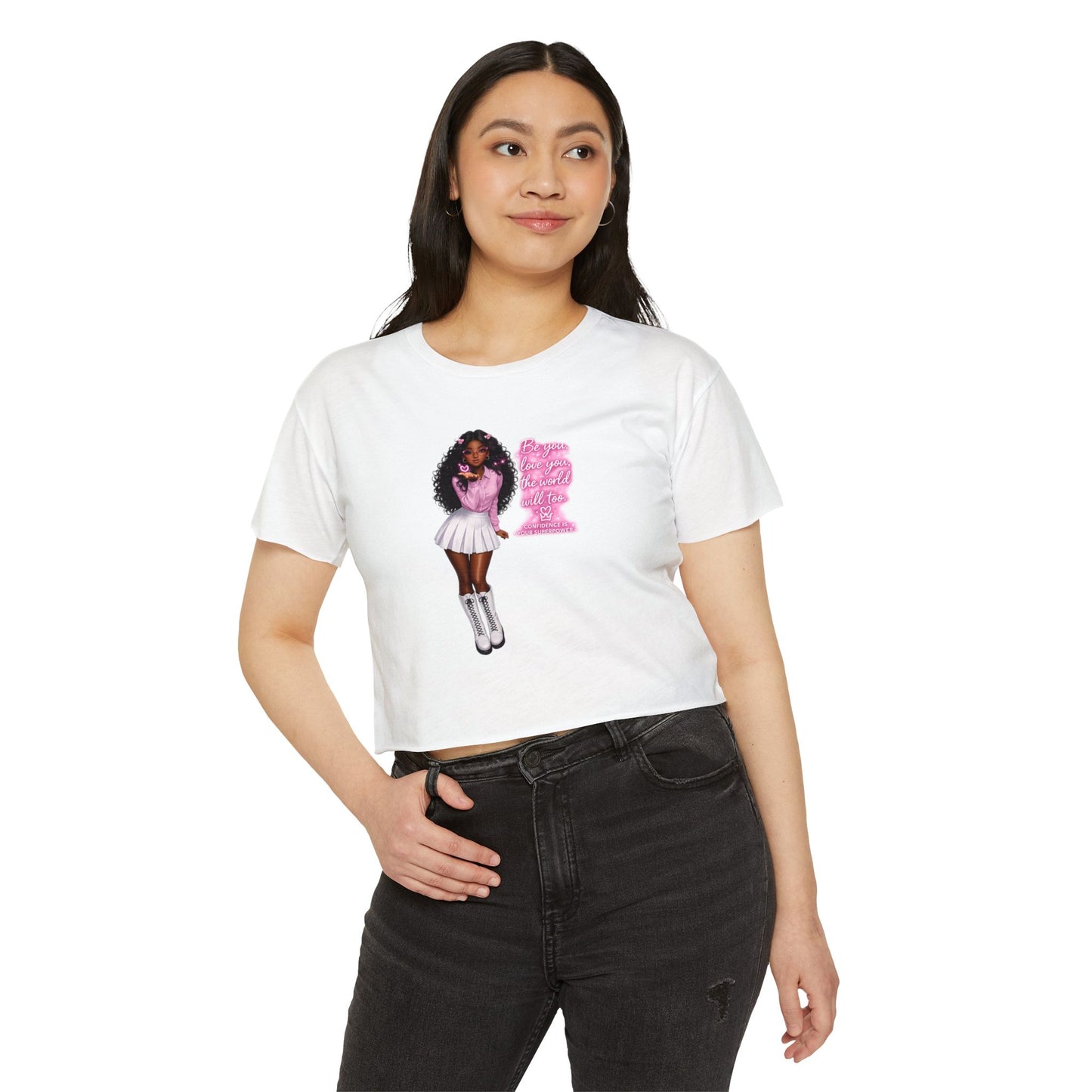 Festival Crop Top — Pink Glitter Doll Graphic Women’s Party Tee