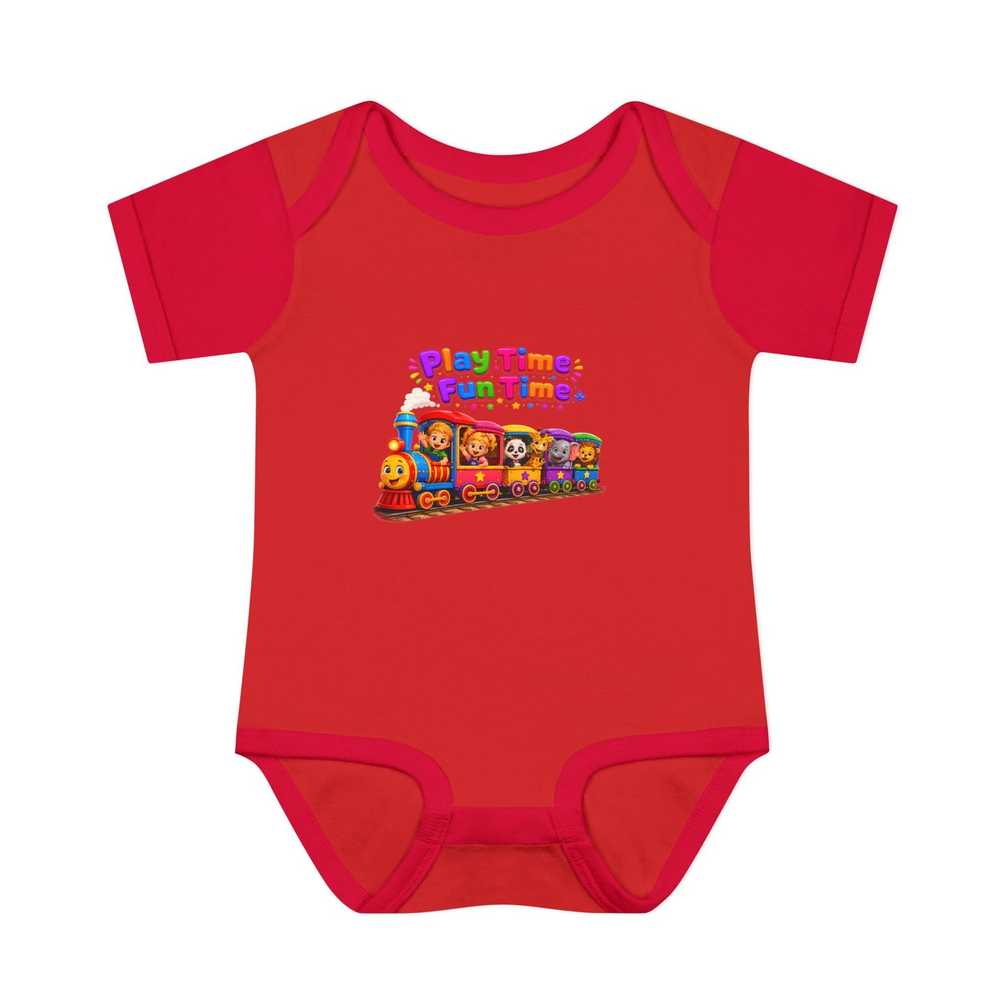 Play Time Fun Time Baby Bodysuit — Colorful Train Infant Onesie