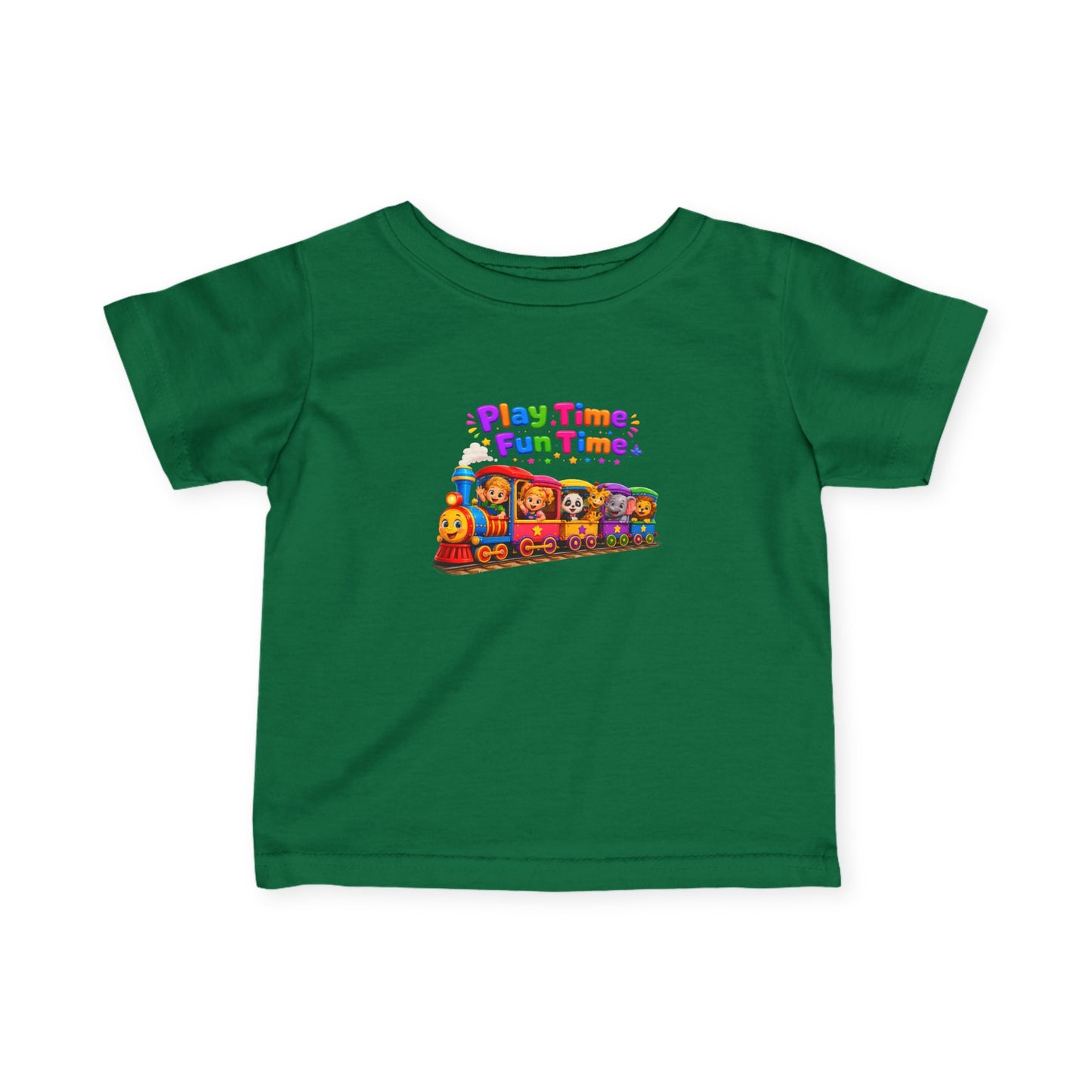 Infant Tee — "Play Time, Fun Time" Colorful Train Baby Shirt