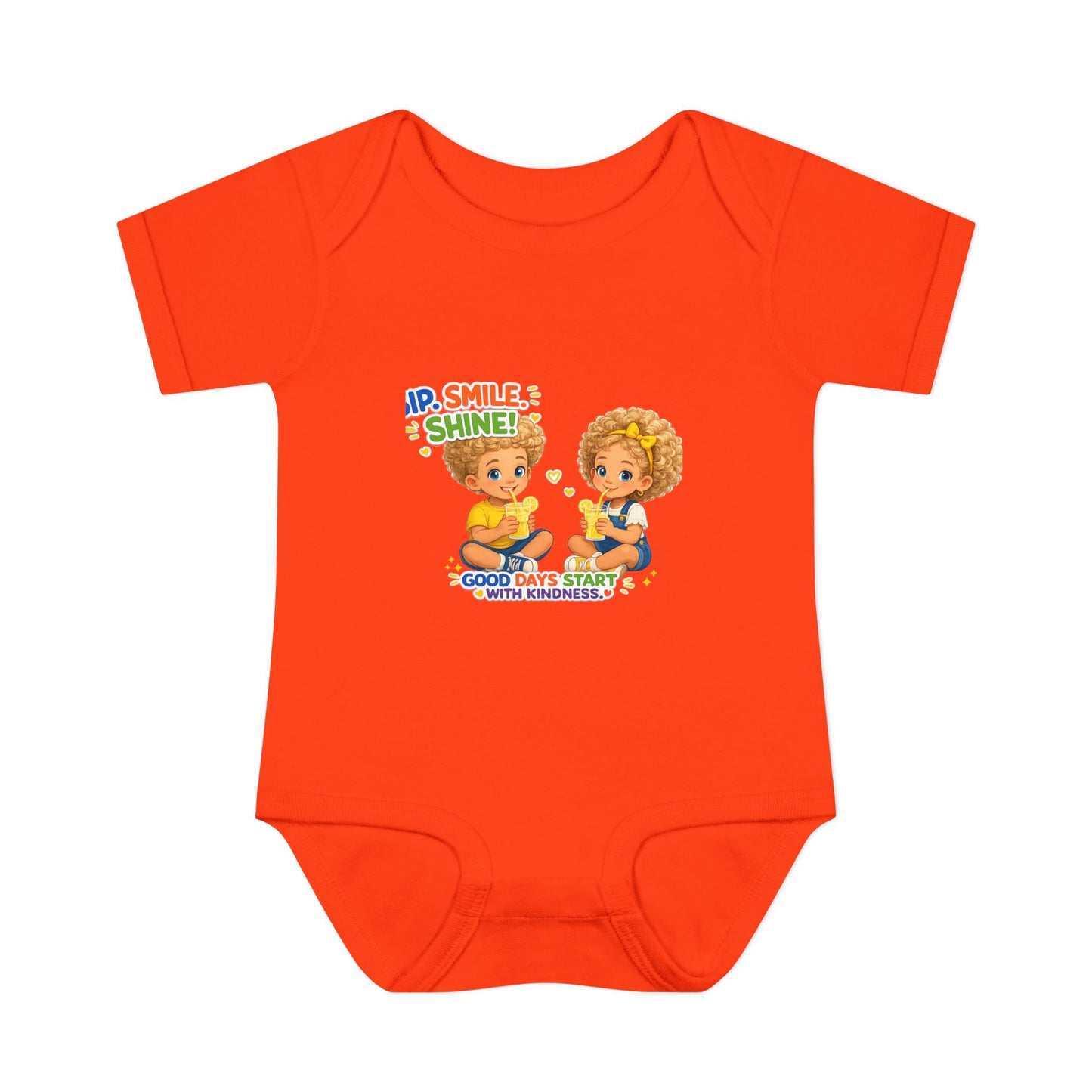 Infant Bodysuit "Rise, Smile, Shine!" Cute Kids Graphic Onesie — "Good Days Start with Kindness"